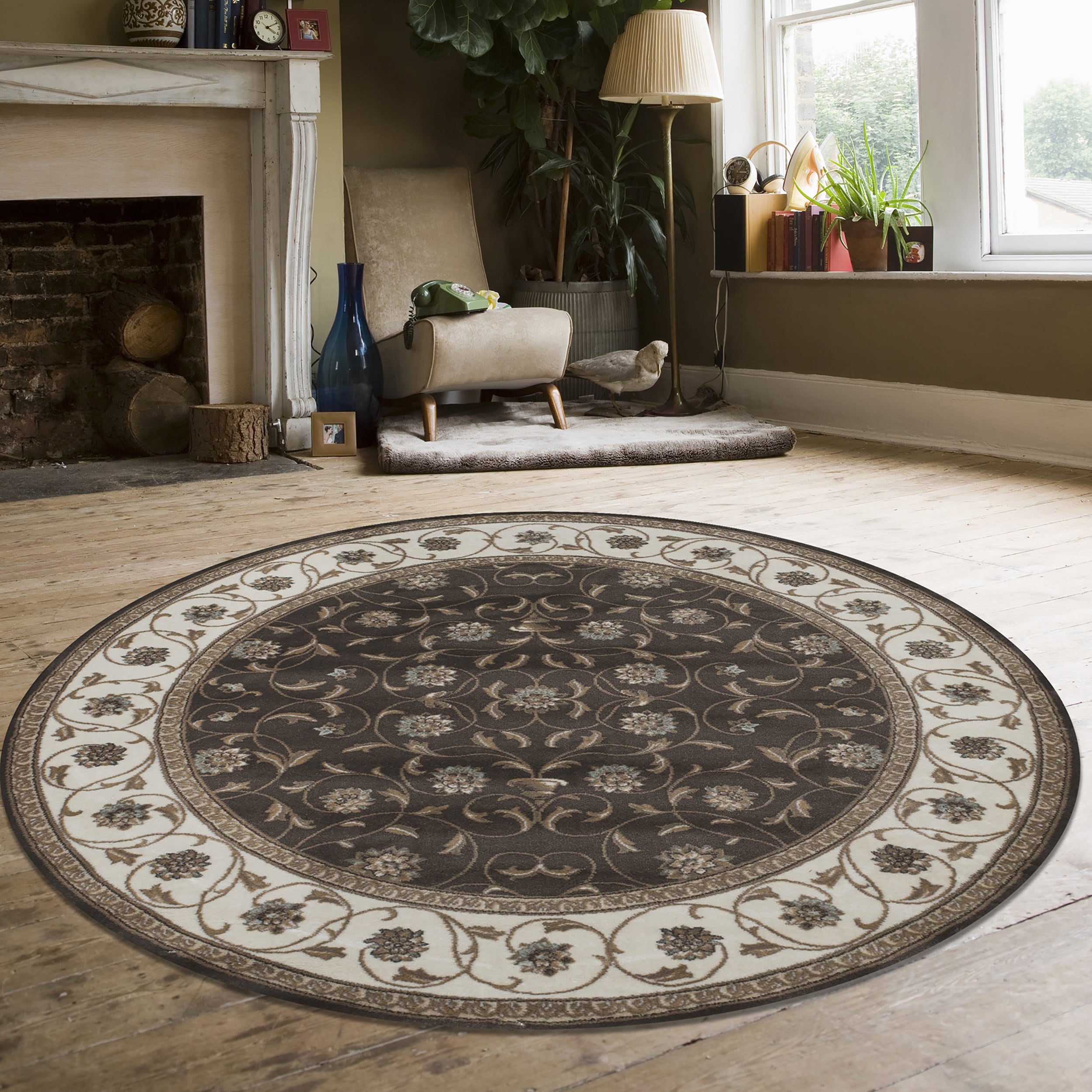 Radici USA 3743/1035/BROWN Pisa 8 x 8 (ft) Polypropylene Brown Round Indoor Floral/Botanical Oriental Area rug