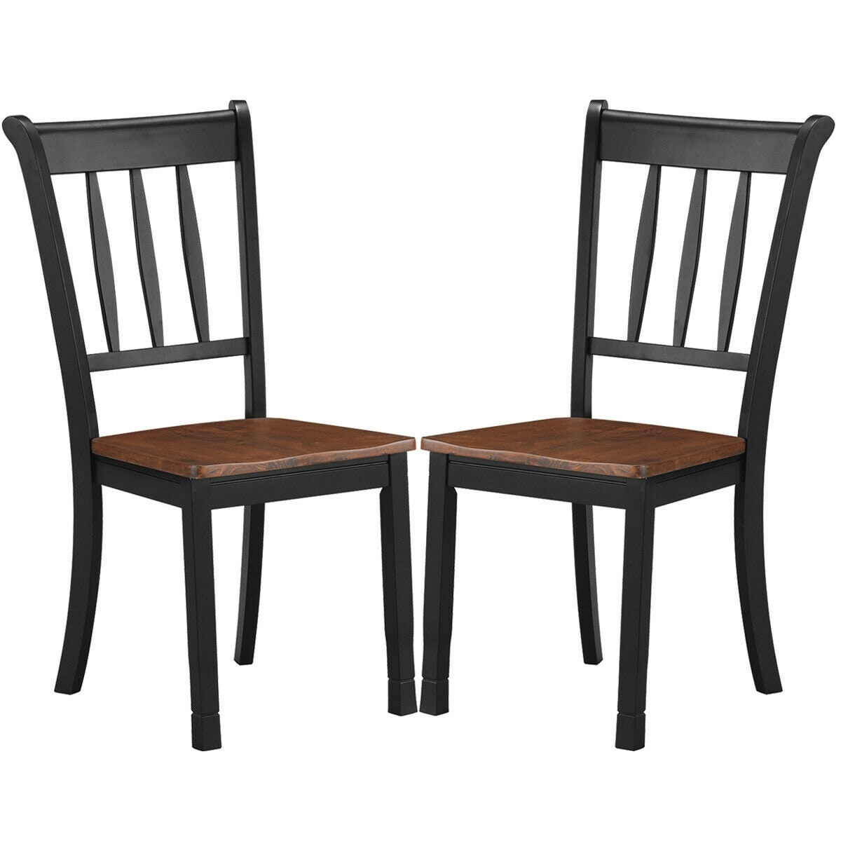 Slickblue D-CO-KB53335CK Set of 2 Black/White Spindle Back Dining Chairs Solid Wood Contoured Seat Painted Finish (Rubber Wood Frame)