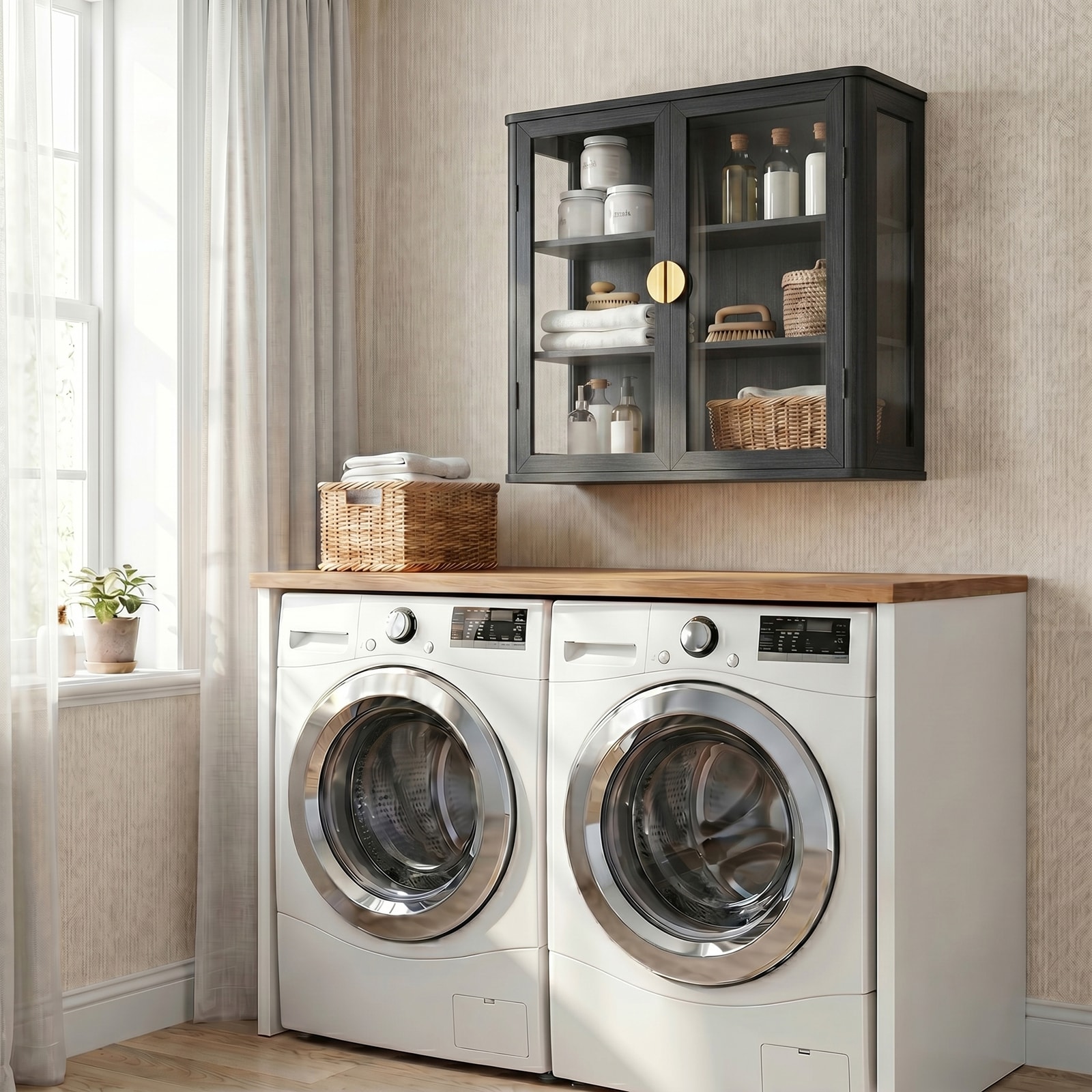 FIMELLO 28-in W x 25-in H Wood composite Black Wall-mount Utility Storage Cabinet