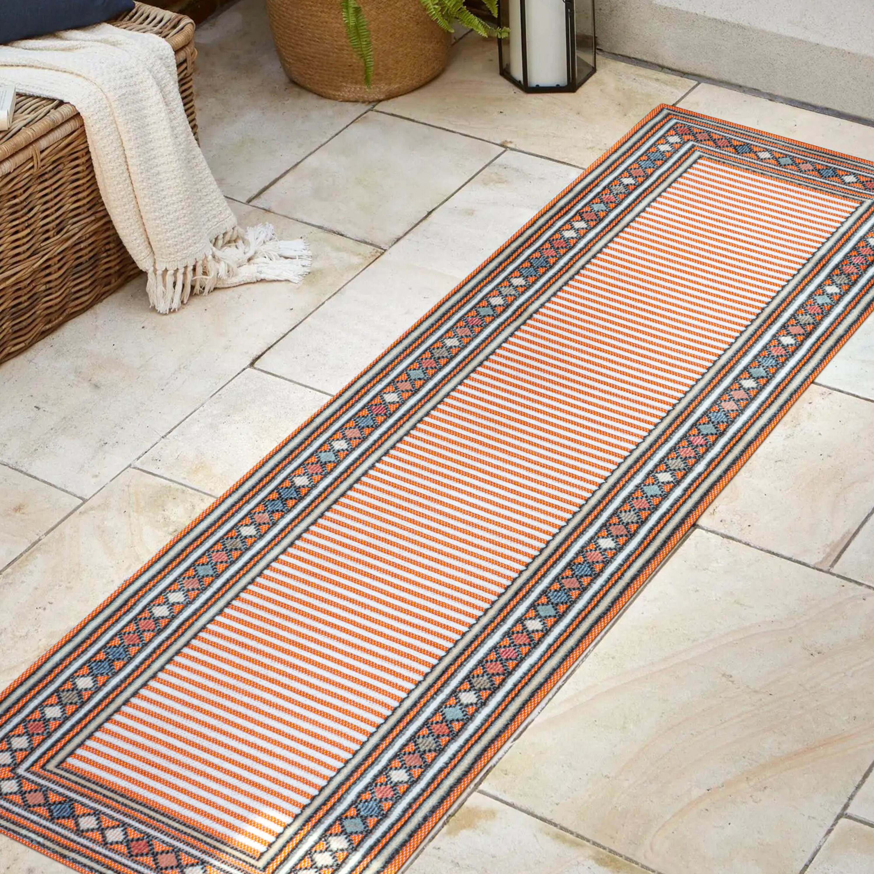 Sebastian Orange and Ivory Geometric Indoor/Outdoor Area Rug