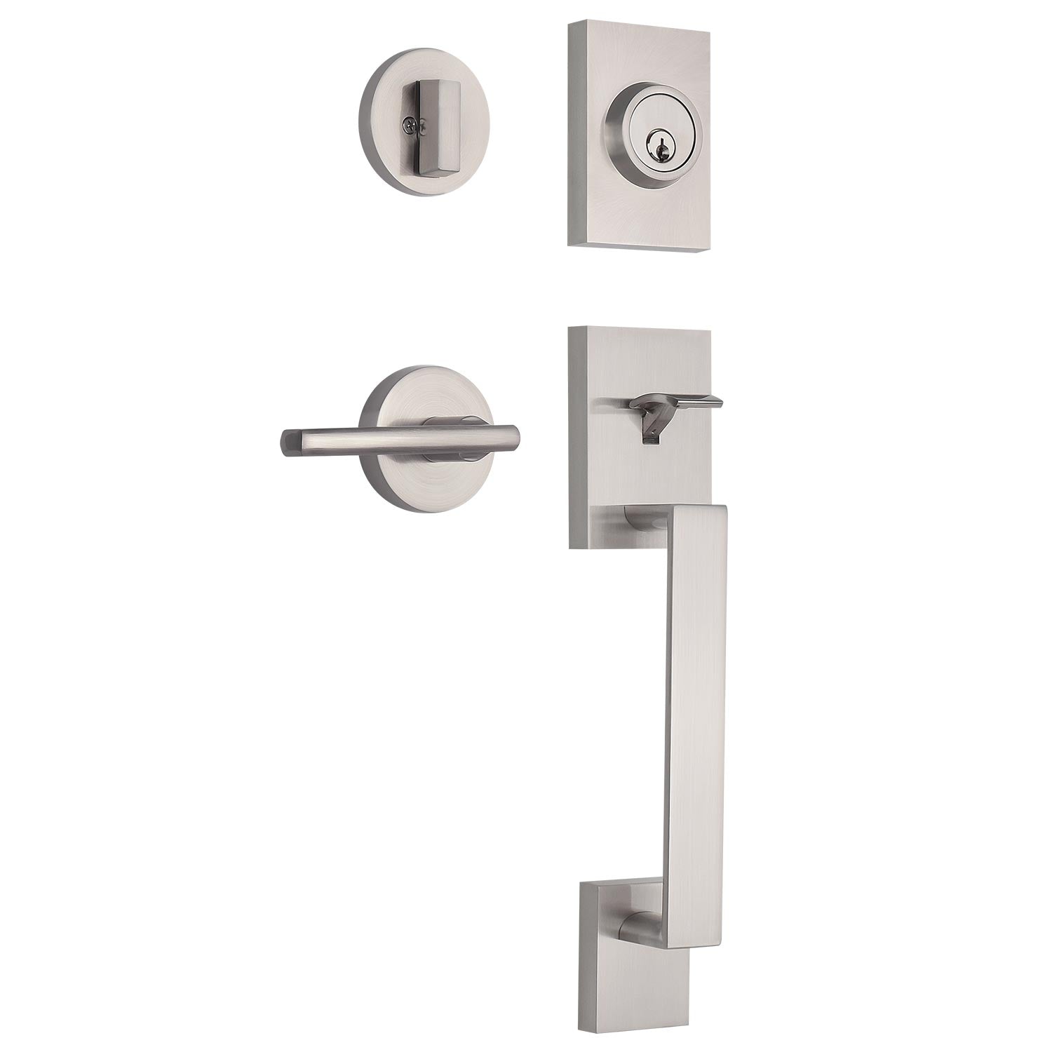 Nuk3y HS-011SN Haven Satin Nickel Single-Cylinder Keyed Entry Door Handleset with Thor Lever