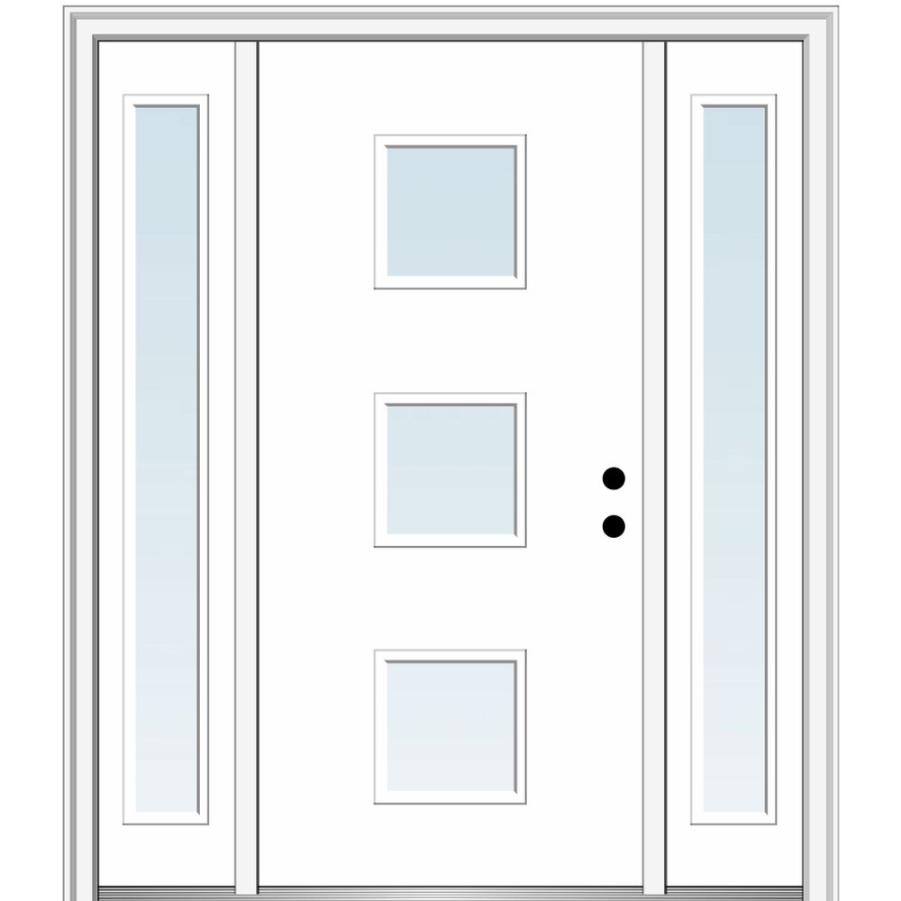 MMI DOOR ZZ348822L 60-in x 80-in x 6-9/16-in Fiberglass Pulse lite Left-hand inswing Brilliant White Painted Prehung Front Door with Sidelights with Brickmould Insulating core
