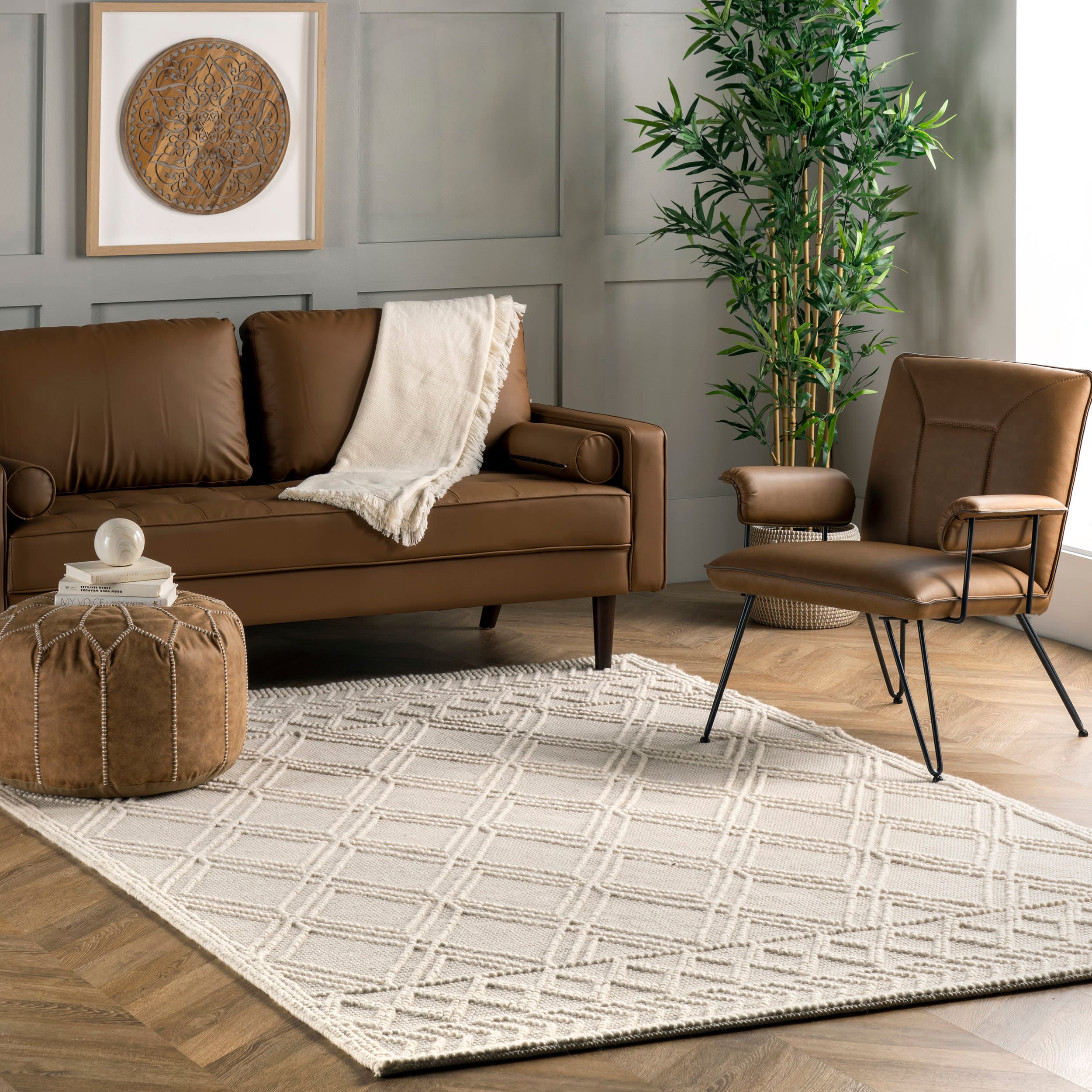 nuLOOM VESR01F-508 Milly 5 x 8 (ft) Wool Ivory Rectangular Indoor Trellis Area rug