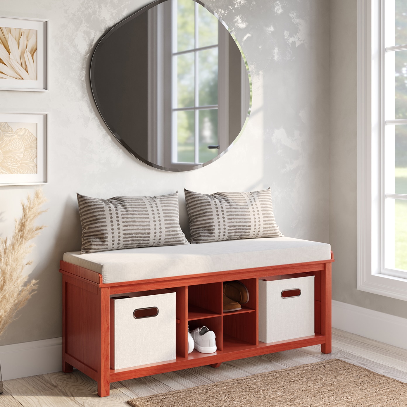 John Louis Home JLH-EB-M1 Casual Red Mahogany Storage Bench with Storage 44-in x 17-in x 20-in
