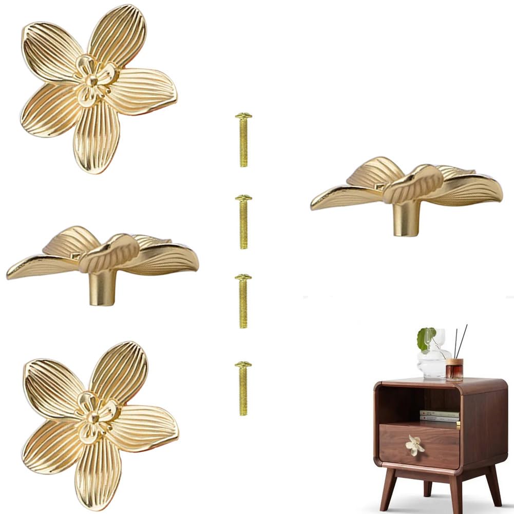 SenQWFa  Gold Flower Drawer Knobs Creative Petal Kitchen Cabinet Knobs Dresser Knobs Furniture Cupboard Drawer Pulls Handles for Wardrobe Door