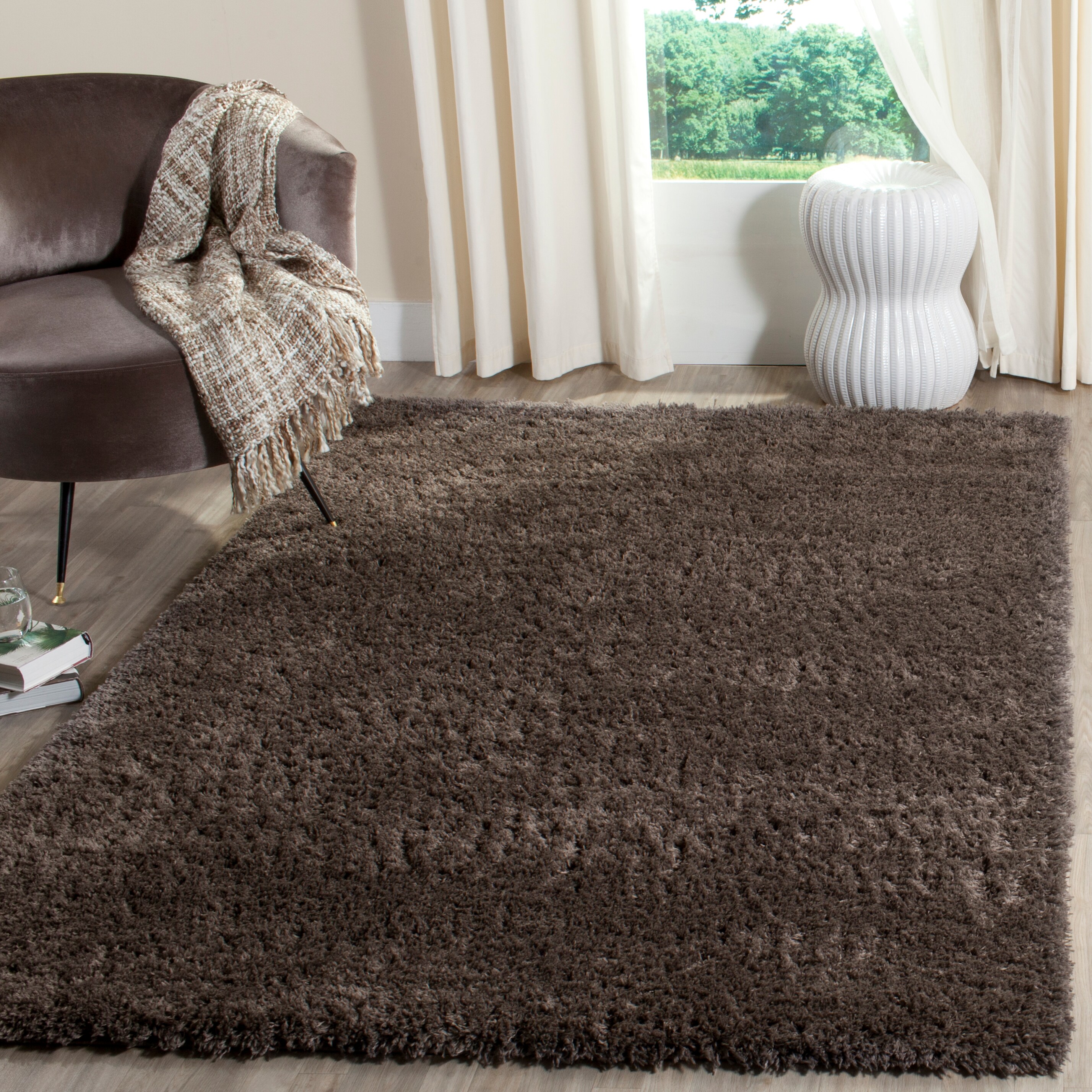 Safavieh SGI320D-3 Indie Sunile Shag 3 x 5 (ft) Loomed Synthetic Dark Gray Rectangular Indoor Solid Throw rug