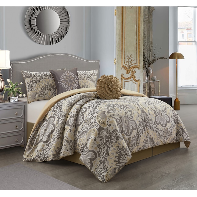 Grand Avenue 6-Piece Grey/Yellow California King Comforter Set in the Bedding  Sets department at
