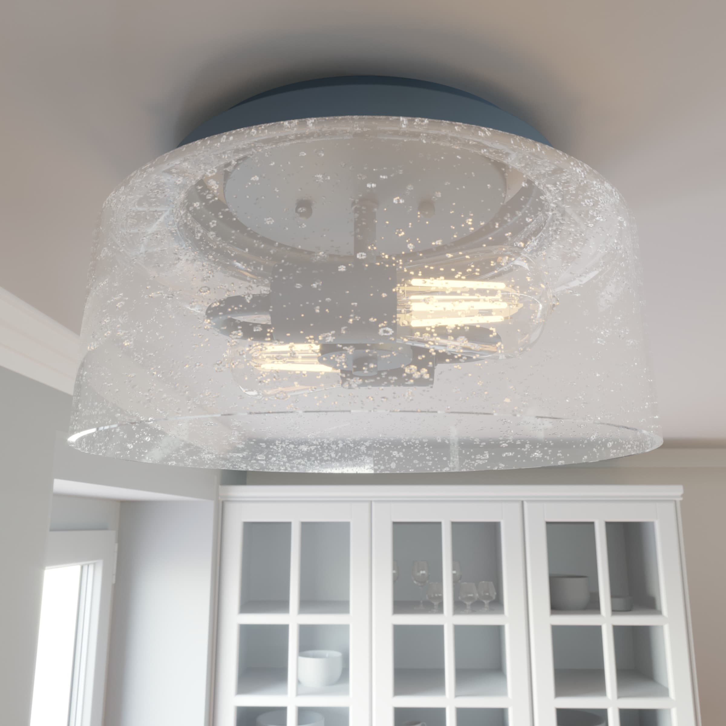Indigo Blue Hartland Seeded Glass LED Flush Mount Light