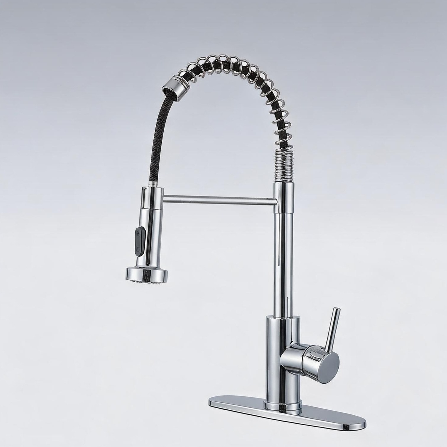 sunjurt Chrome Single-Handle Kitchen Faucet with Pull-Down Sprayer 17.4 cm Height Spring Spout Design