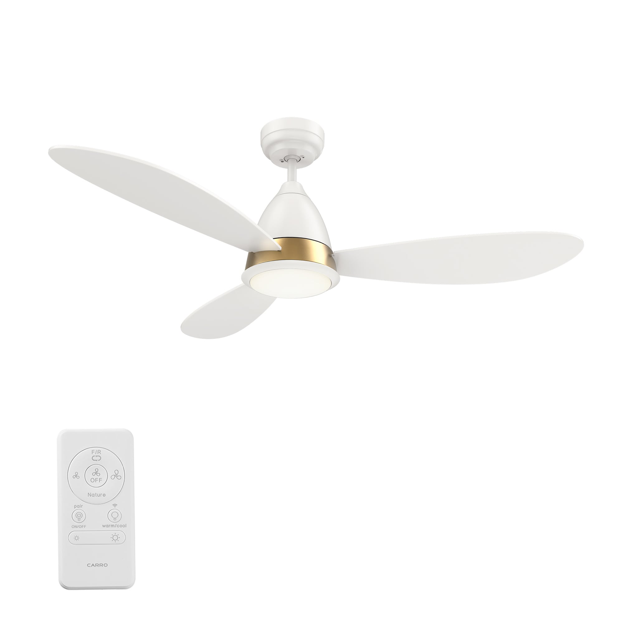CARRO USA LS523Q7-L12-W1-1A Fayette 52-in Integrated LED Outdoor Smart White with White Blades Ceiling Fan With Light - Remote Included ( 3 -Blade )