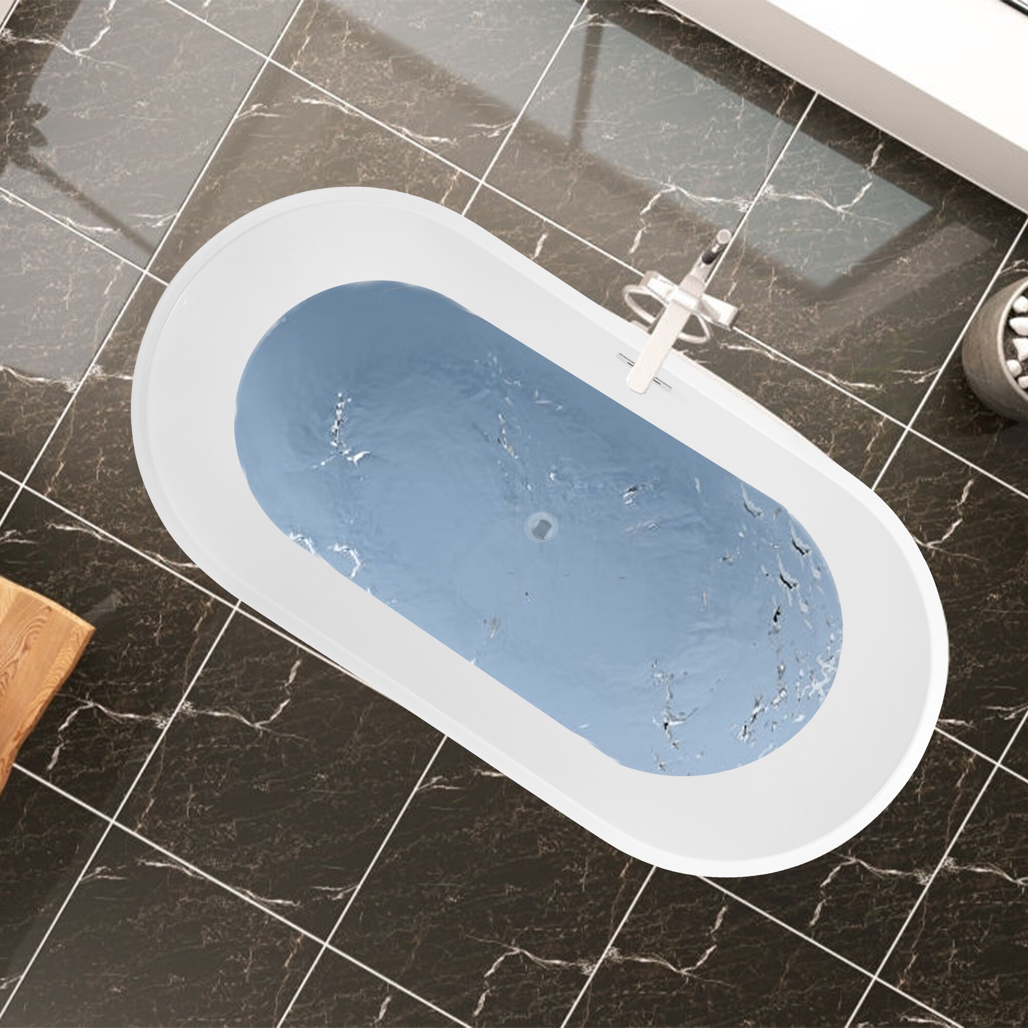 68-Inch White Acrylic Freestanding Soaking Bathtub with Chrome Finish