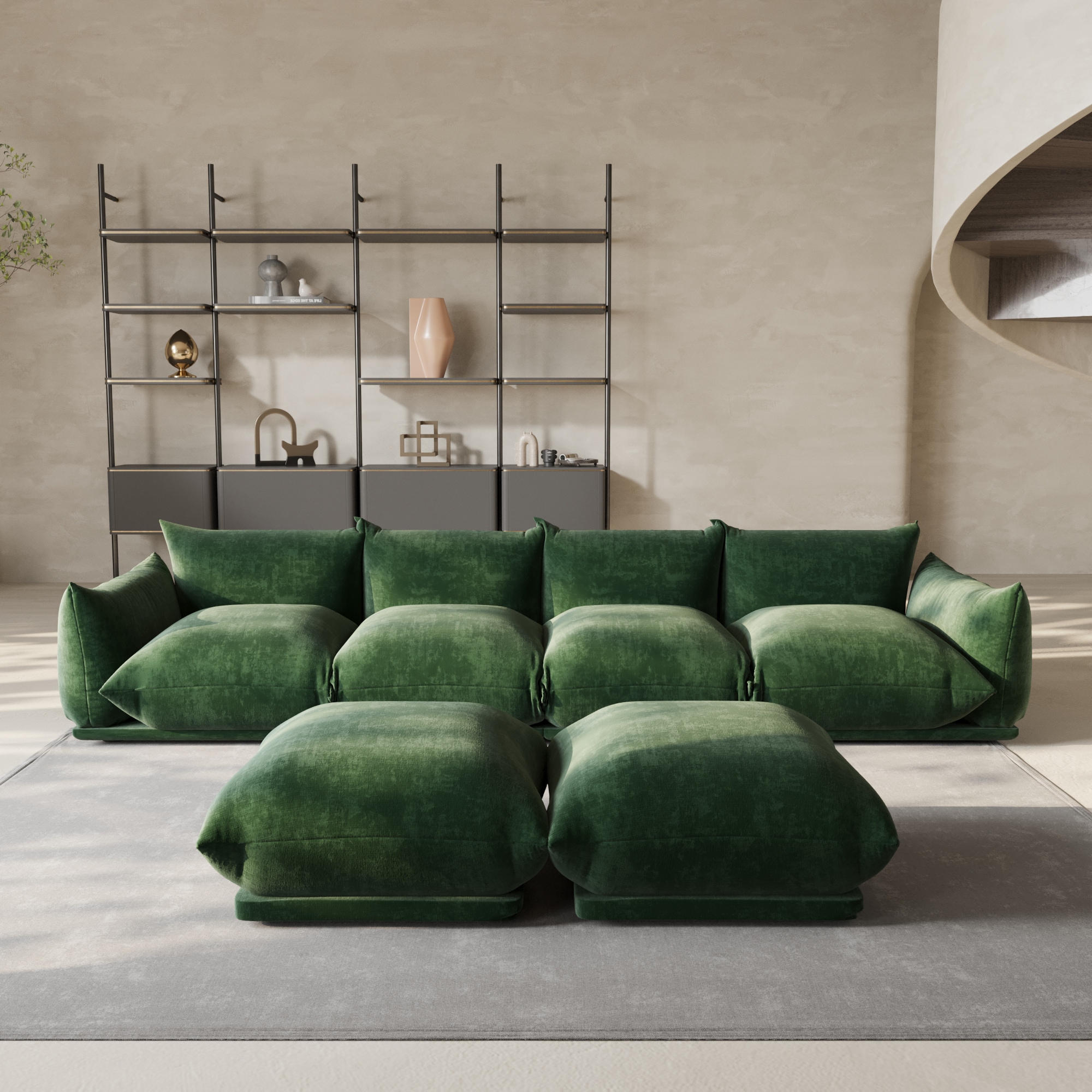 BuotiqHom DH-A-119GN-S4+2 131-in Modern Green Chenille 6+ -seater Sectional