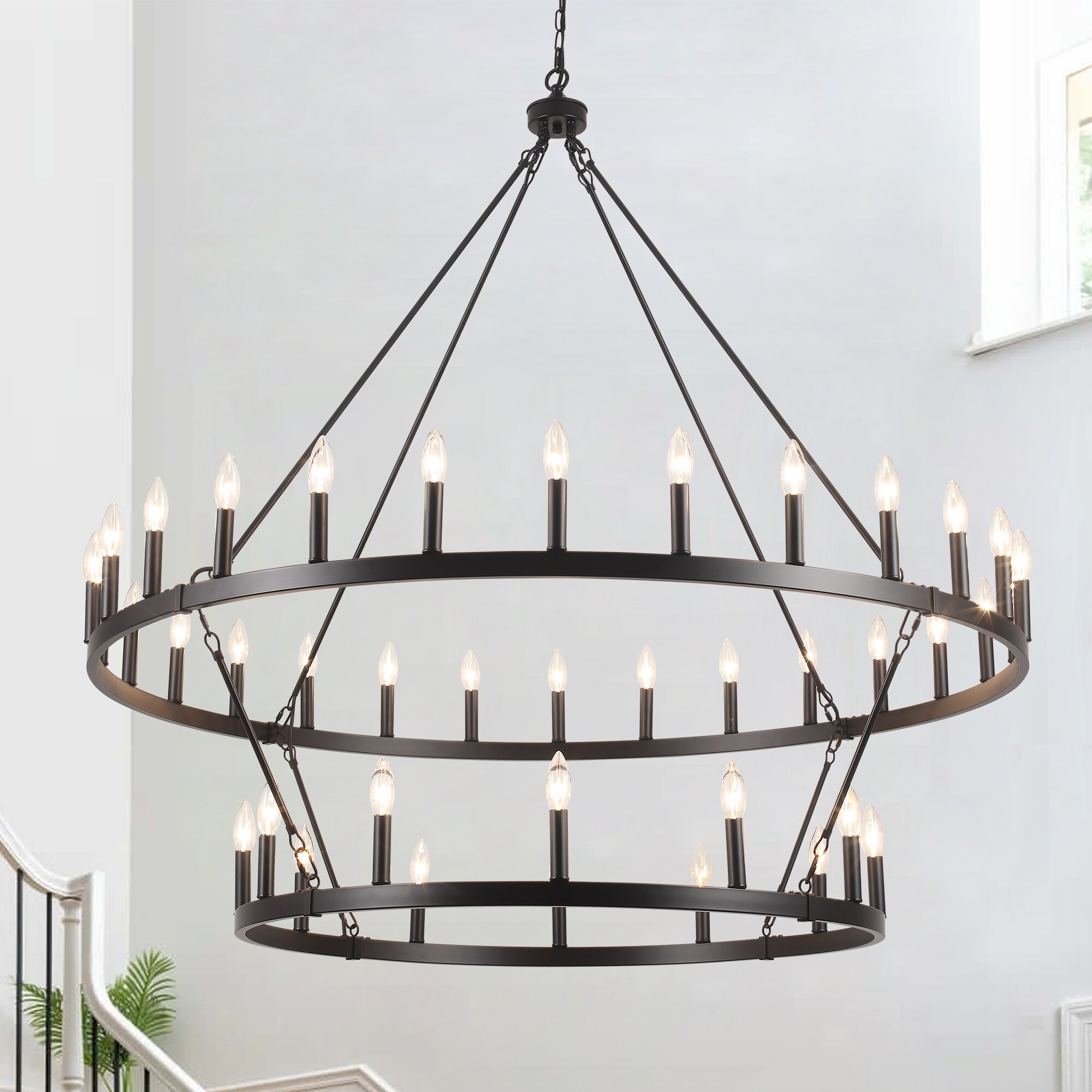 HLJYNJM 51.97-in 2-Tier Wagon Wheel Chandelier 40-Light Large Round Rustic Farmhouse Ceiling Light Fixture for High Ceilings
