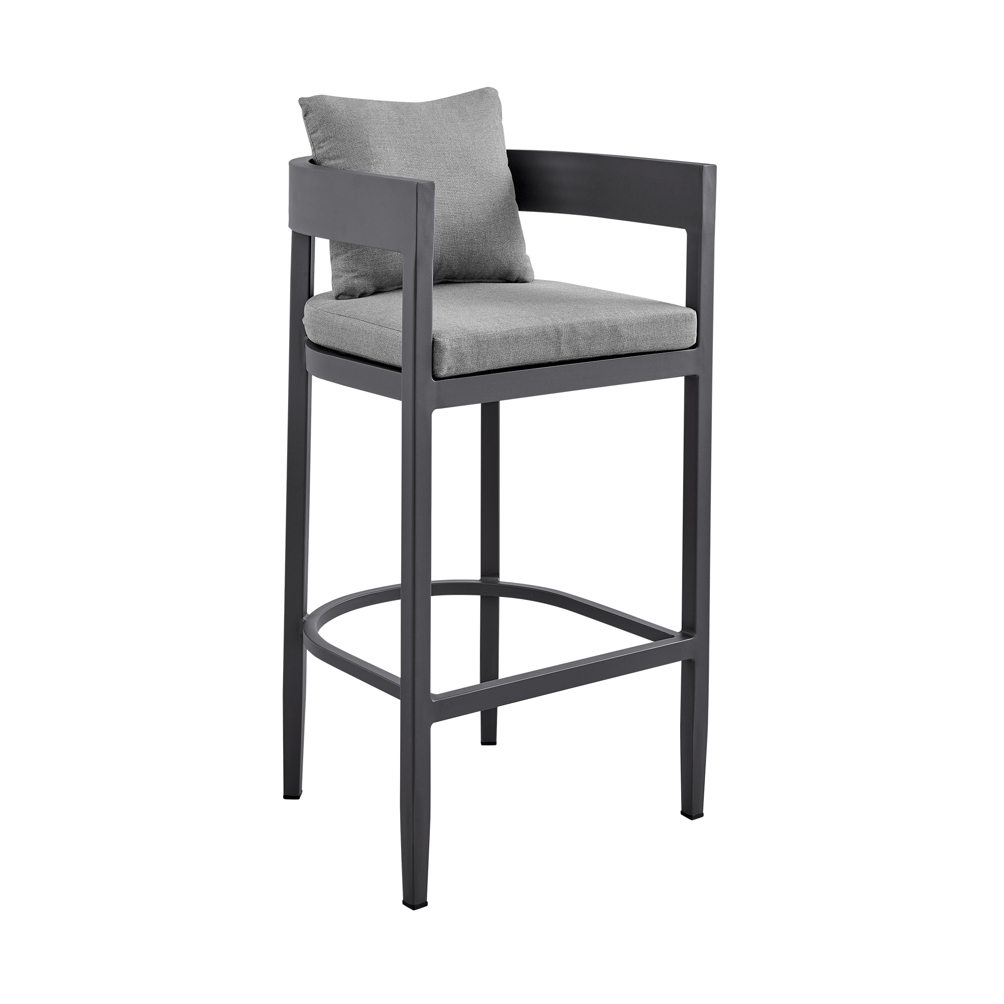 Armen Living LCMQBAGR30 Grey 30-in H Bar height (28-in to 33-in) Square Seat Upholstered Swivel Metal Back Bar Stool with Arms and Back