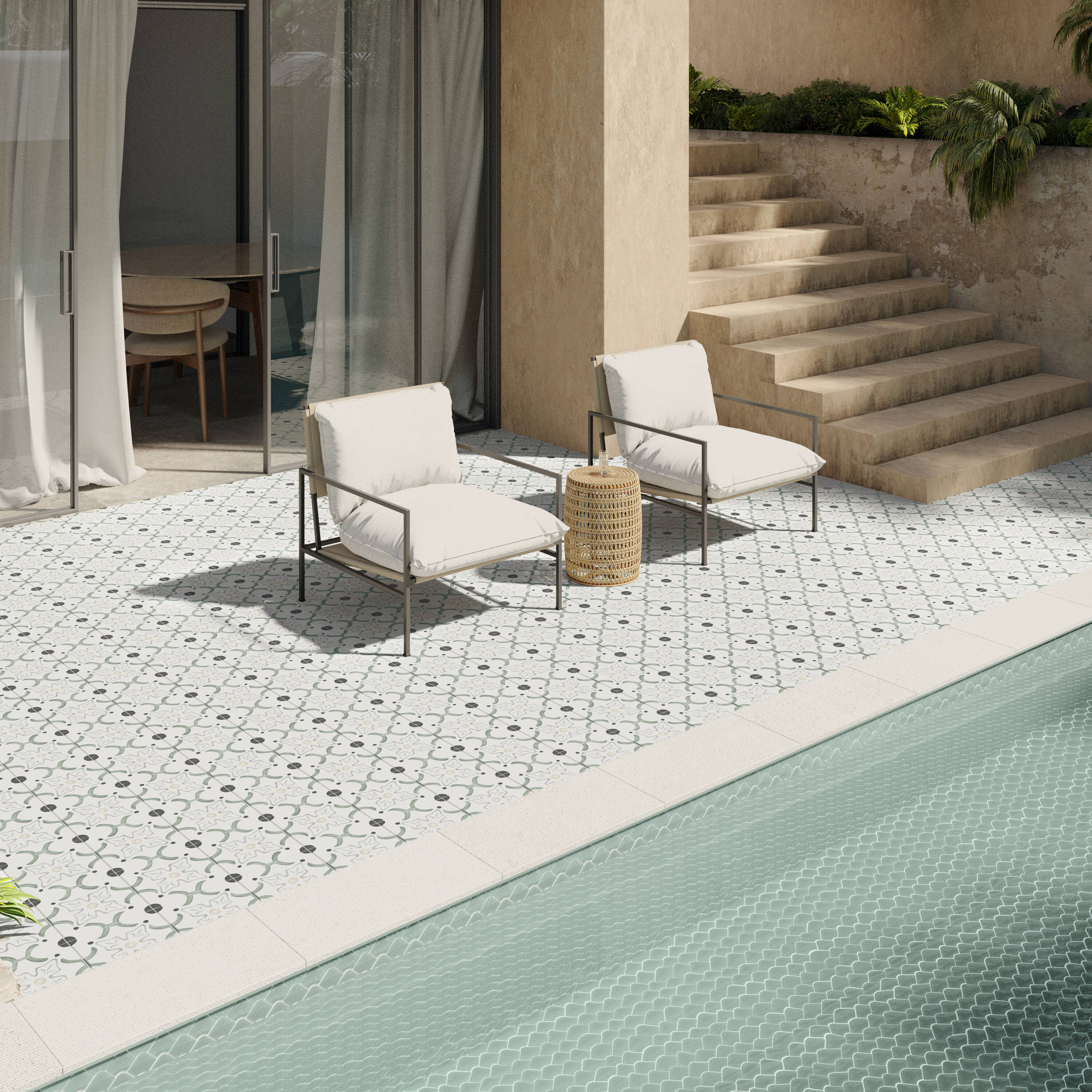 Agave Flora Green and Gray Matte Porcelain Floor and Wall Tile