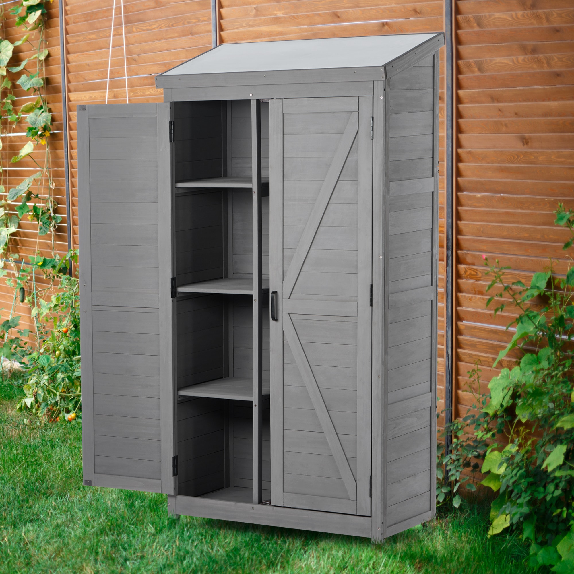 BABOOM BOM-121823-OR Outdoor Storage Cabinet 3-ft x 2-ft Lean-to Style Wood Outdoor Storage Shed with 2 Doors