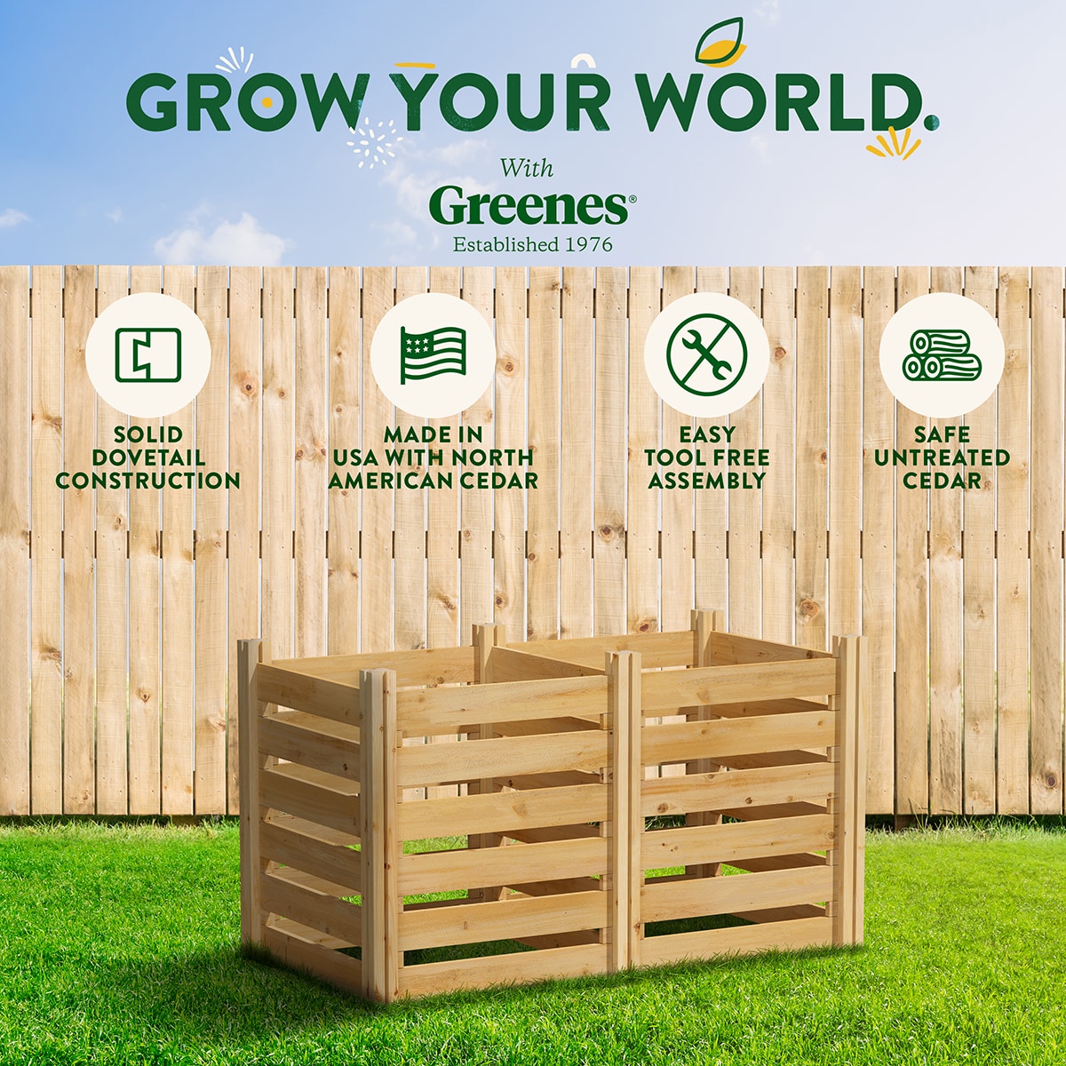Greenes Cedar Wood Outdoor Stationary Composter, 24" W x 48" L x 31" H