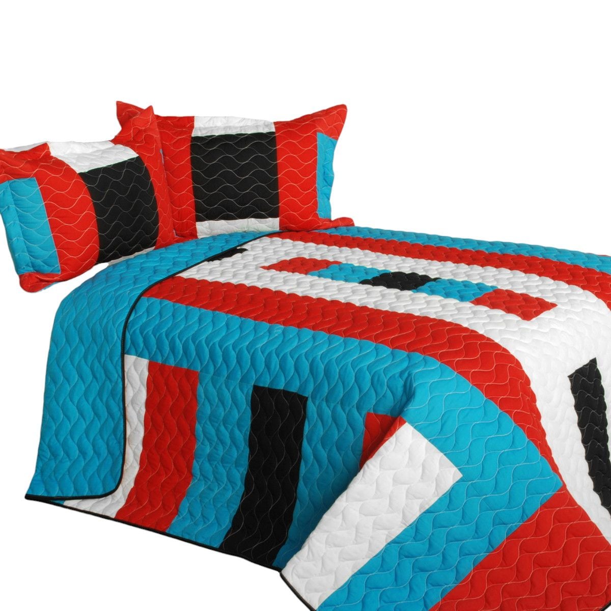 Slickblue 3 Piece TC Fabric Multicolor Full/Queen Quilt Set with 2 Shams Vermicelli Patchwork Reversible Quilt Set Machine Washable for Bedroom Guest Room