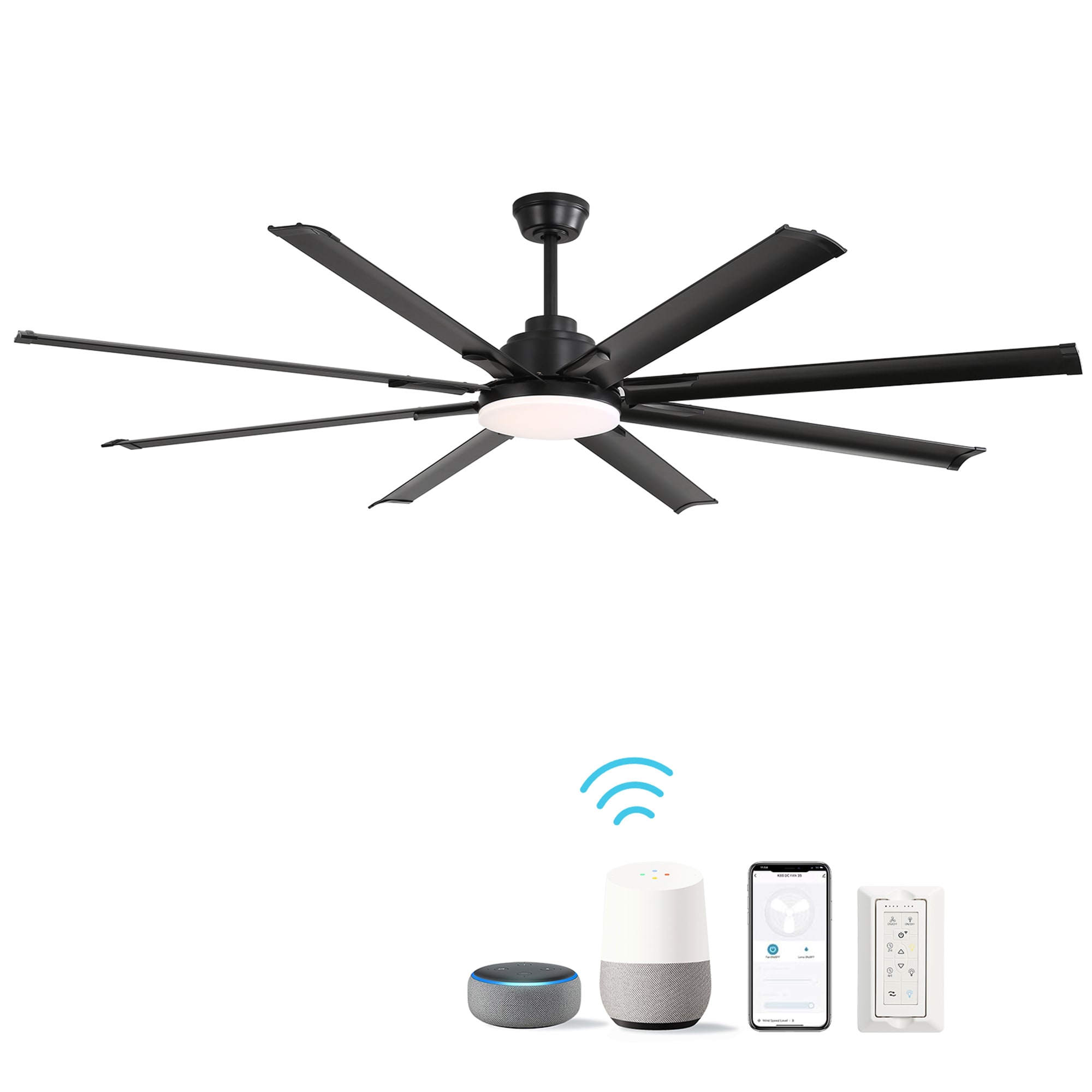 SINOFURN SYB570066CH 84-in Color-Changing Integrated LED Outdoor Smart Black with Aluminum Blades Ceiling Fan With Light - Remote Included ( 8 -Blade )