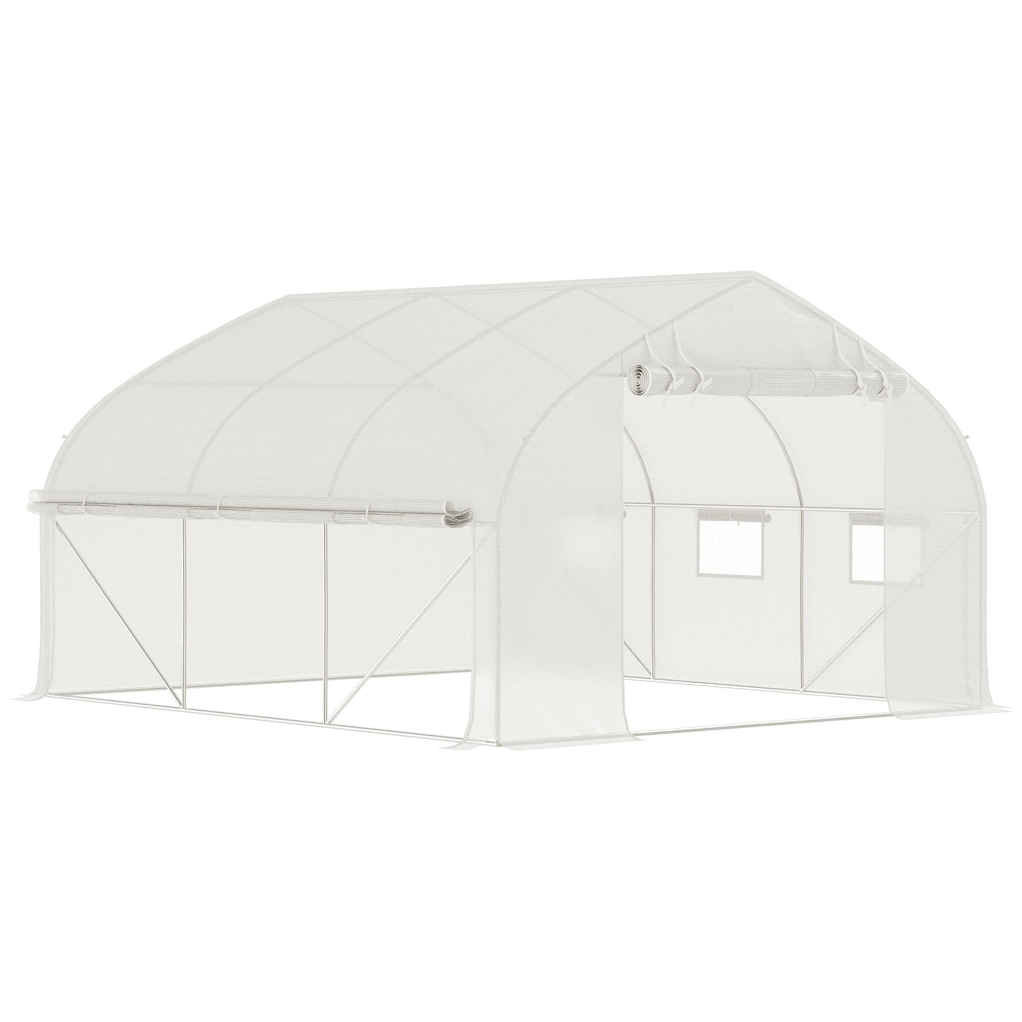 Vorene 11.5 ft x 10 ft x 6.5 ft Walk-in Tunnel Greenhouse Mesh Door Galvanized Steel White