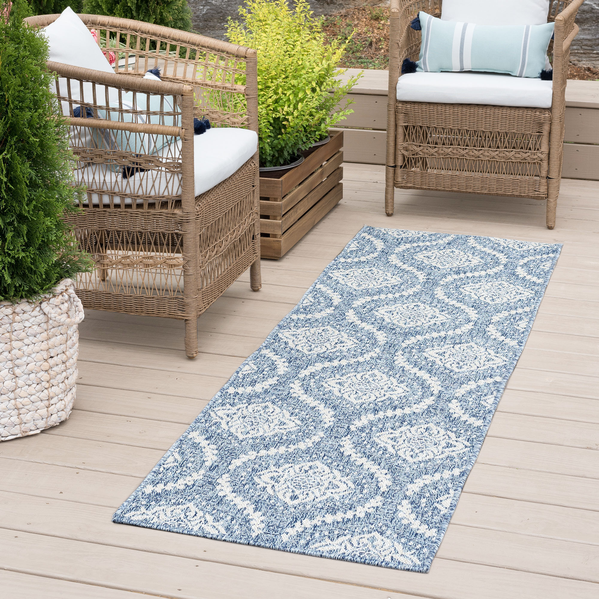 Tayse DEN1101 2X8 Denver 2 x 8 (ft) Loomed Polypropylene Blue Rectangular Indoor/Outdoor Runner rug