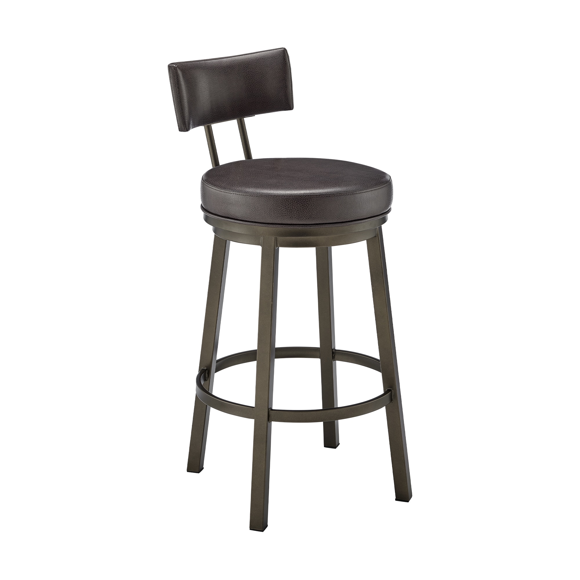 Armen Living 840254333598 Mocha 30.0-in H Bar height Bucket seat Upholstered Swivel Metal Bar Stool and Back