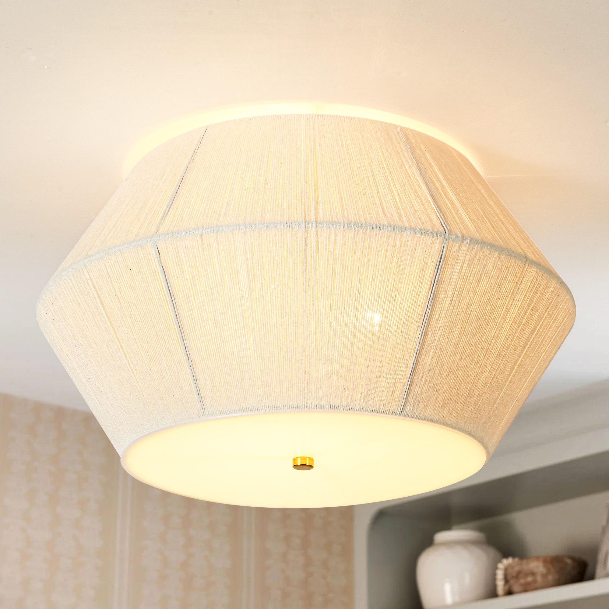 Rennnsan Clendon 17.7-in Brass Indoor 1 -Light Flush Mount Light with Fabric Shade