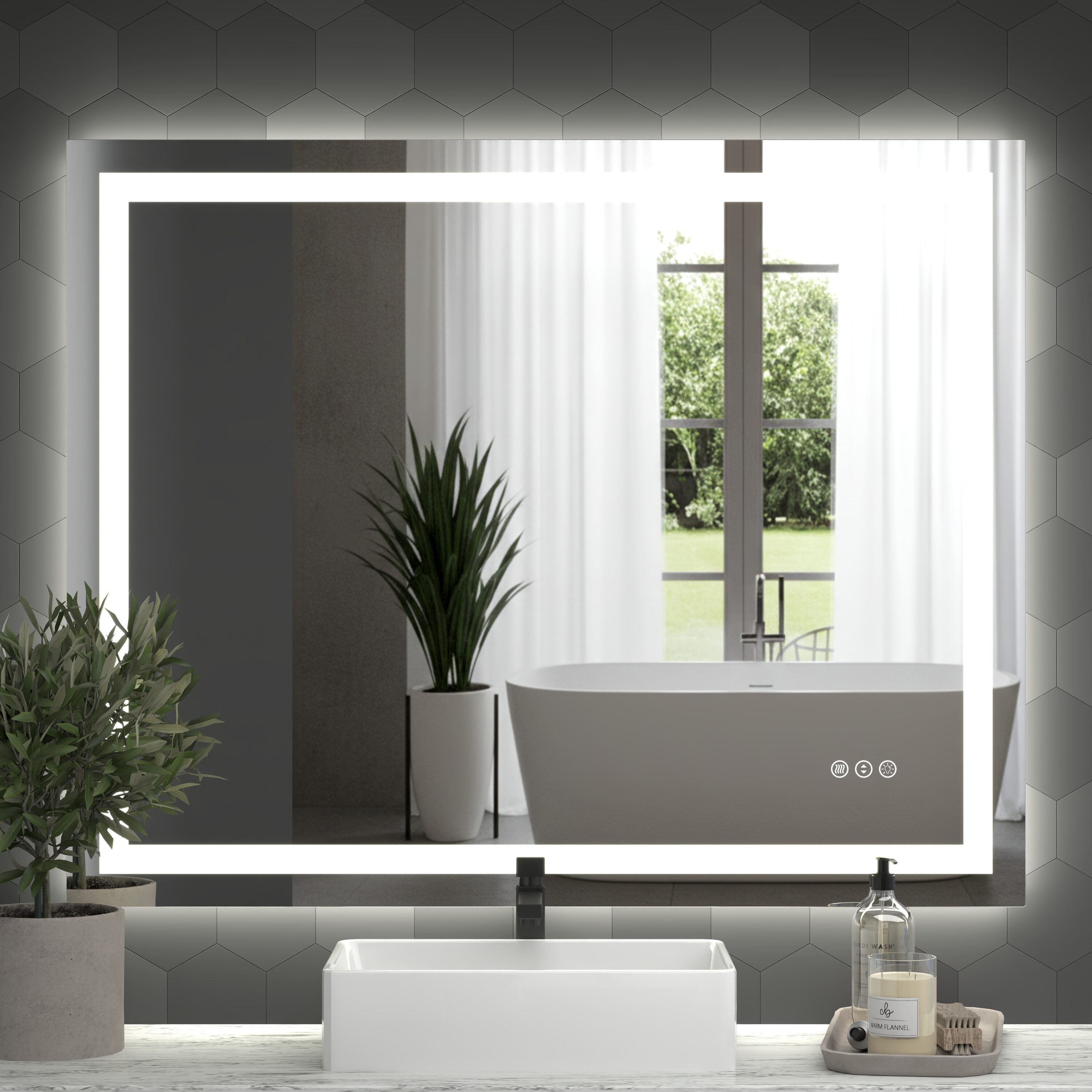 Huluwat Tempered LED Bathroom Mirror 40 Inches x 32 Inches with Front and Backlight Large Dimmable Wall Mirrors with Anti-Fog Memory 3 Colors LED Vanity Mirror