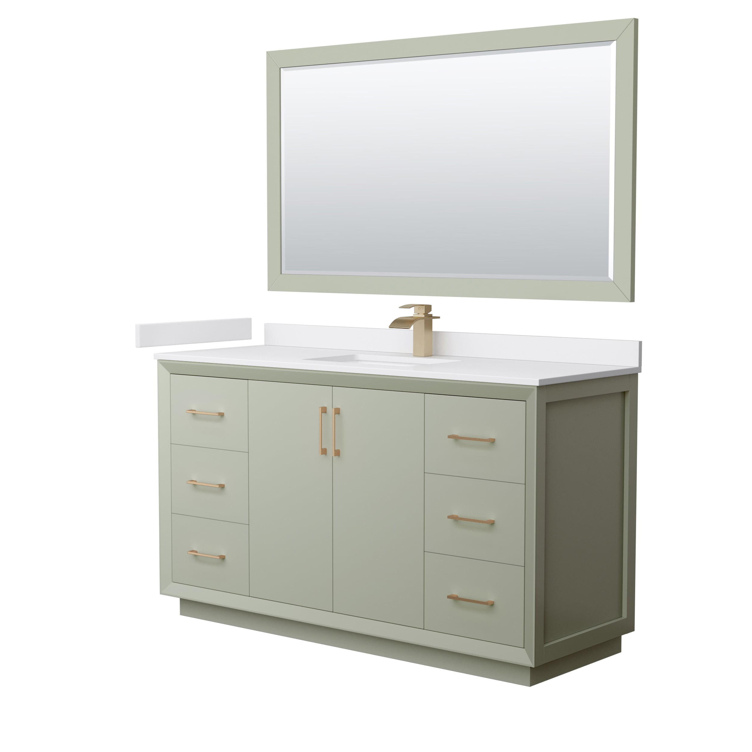 Wyndham Collection WCF414160SLZWCUNSM58 Strada 60-in Light Green with Satin Bronze Trim Undermount Single sink Bathroom Vanity with White cultured marble Cultured marble Top (Mirror Included)