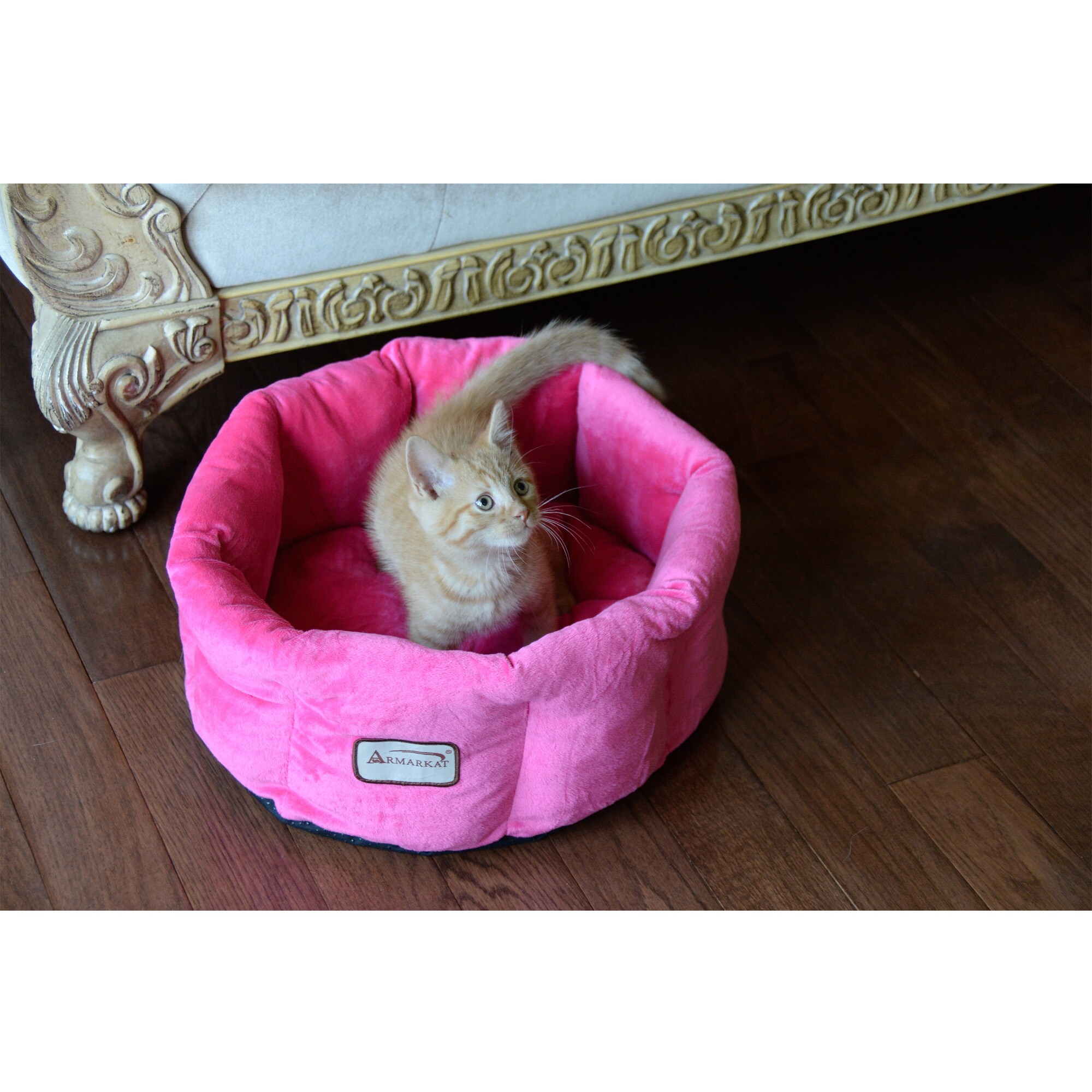 Small Pink Velvet Round Bolster Pet Bed