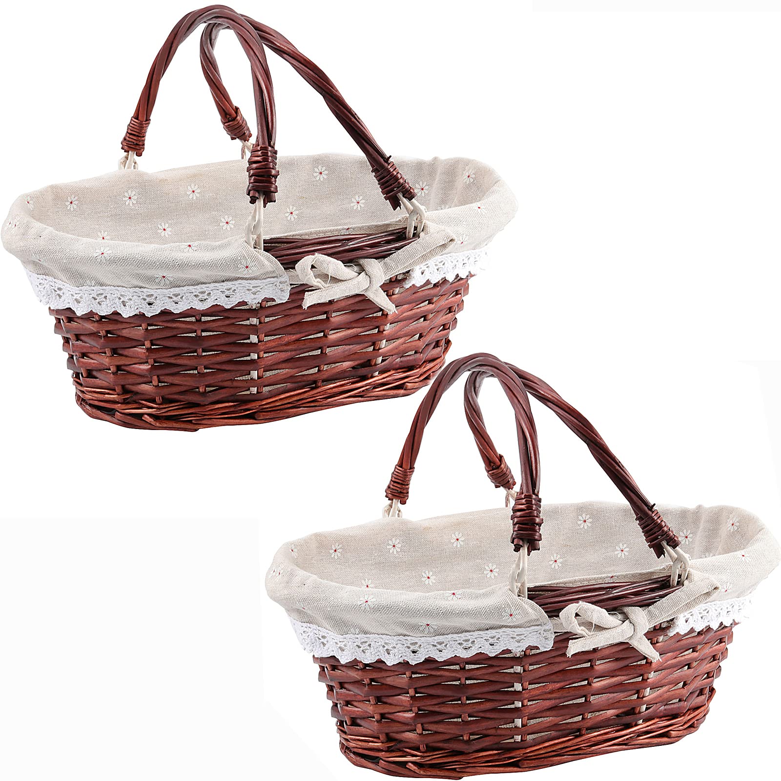 Aoibox  2 Piece Brown Hand Woven Willow Wicker Picnic Basket Set with Cotton Linen Lining and Handles