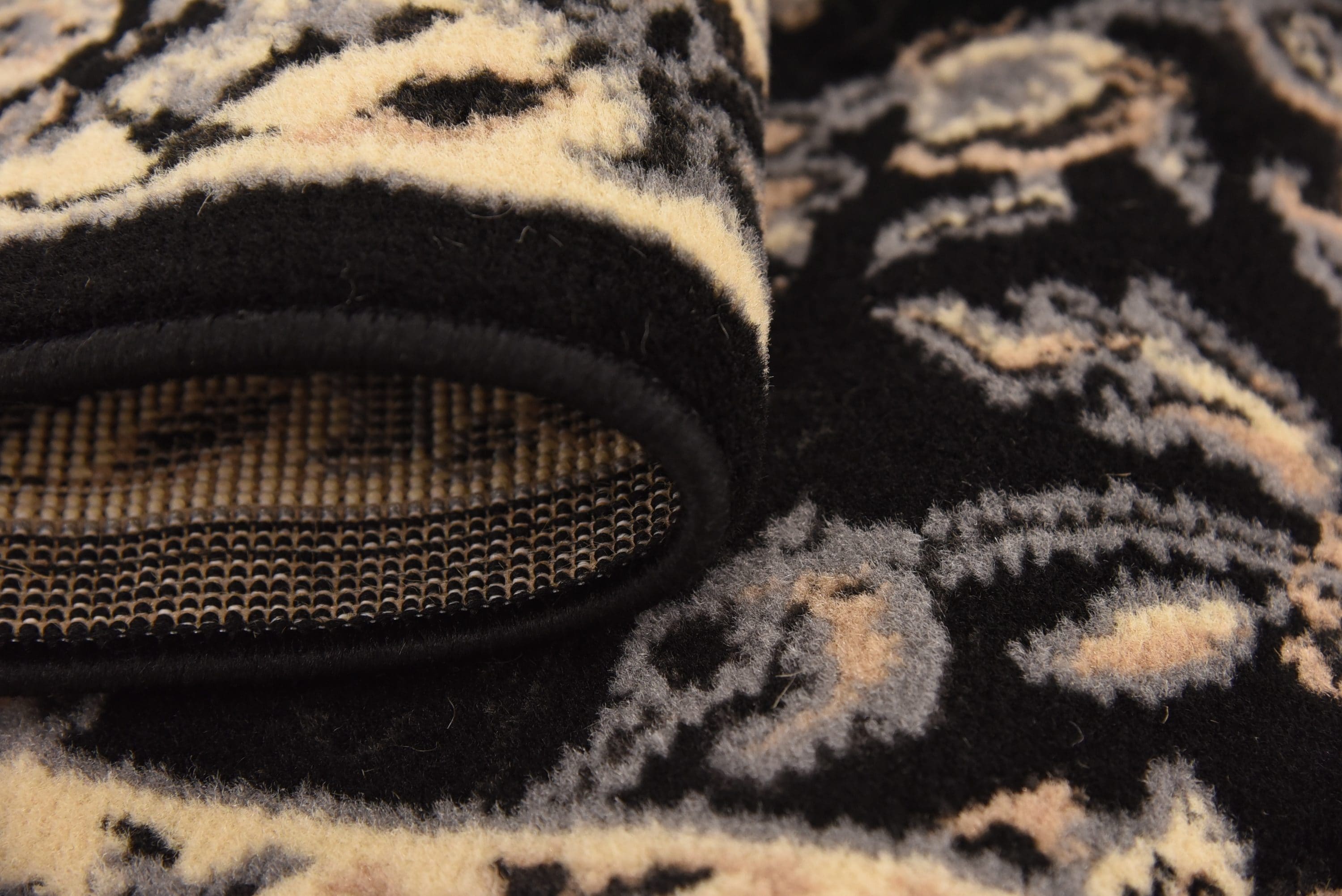 Black and Beige Floral Synthetic Runner Rug