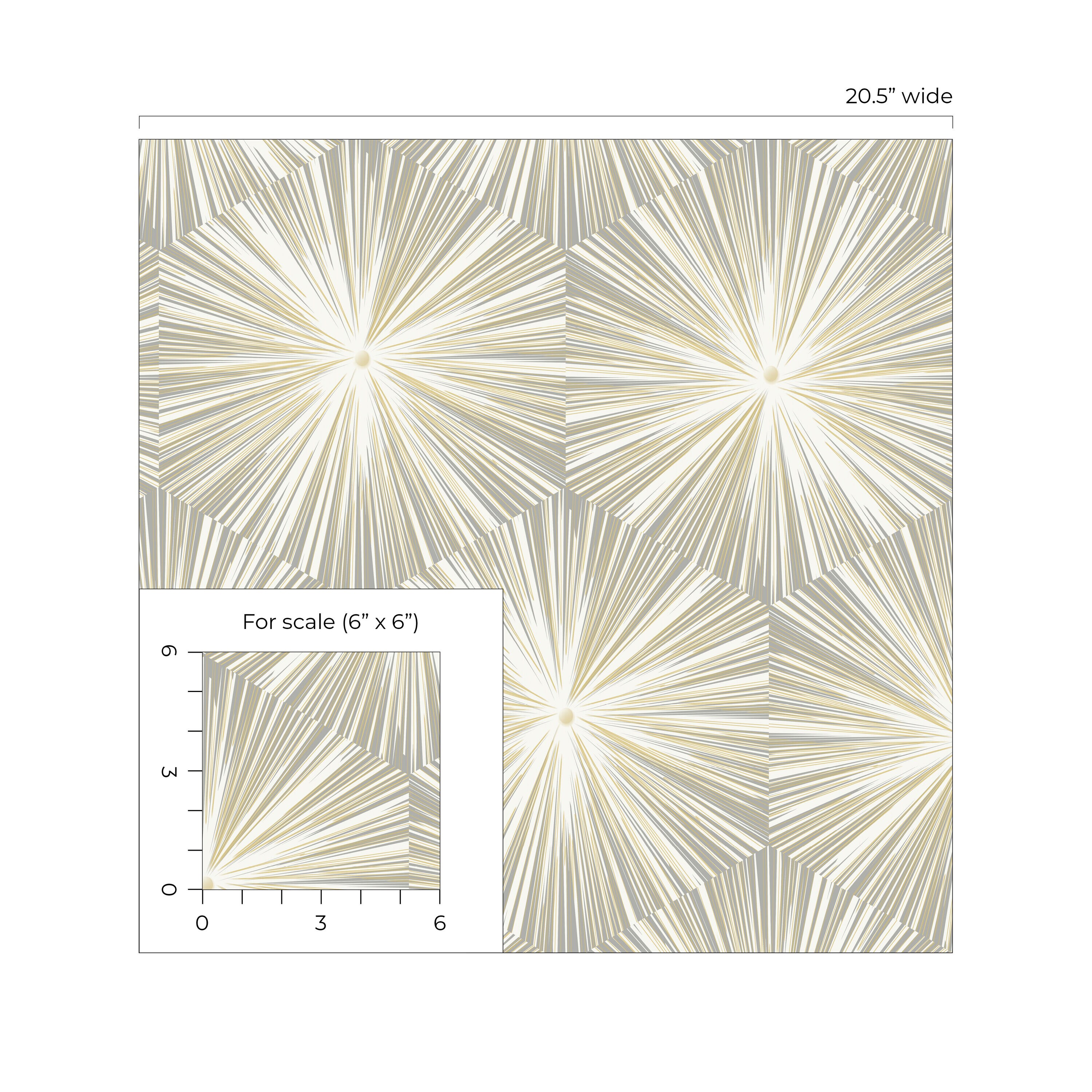 Grey and Metallic Gold Hex Starburst Peel and Stick Wallpaper