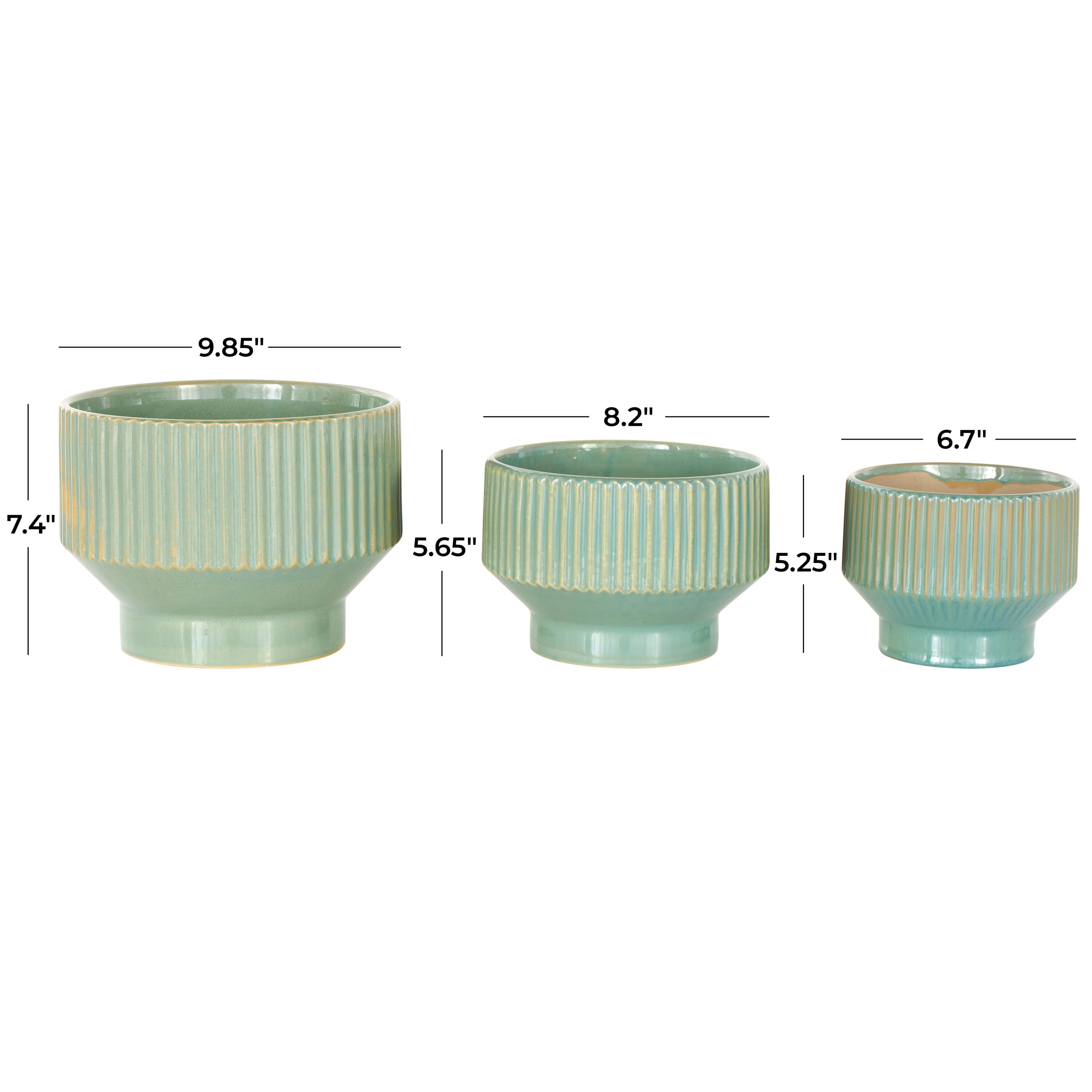 Green Ceramic Round Planter Set of 3