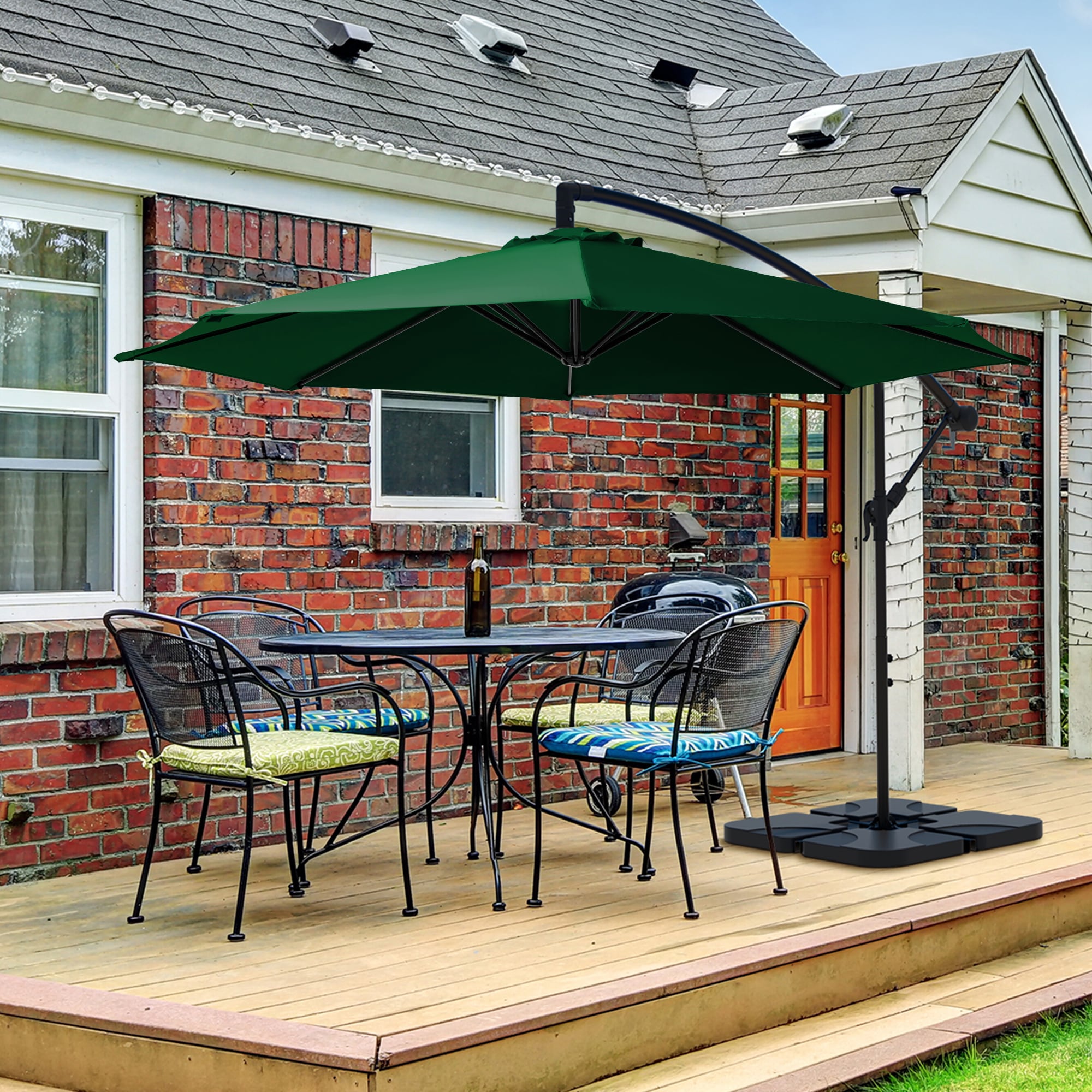 JEAREY JE-SXJS+DDSD-10-QLV 10-ft Aluminum Green Crank Offset Patio Umbrella with Base