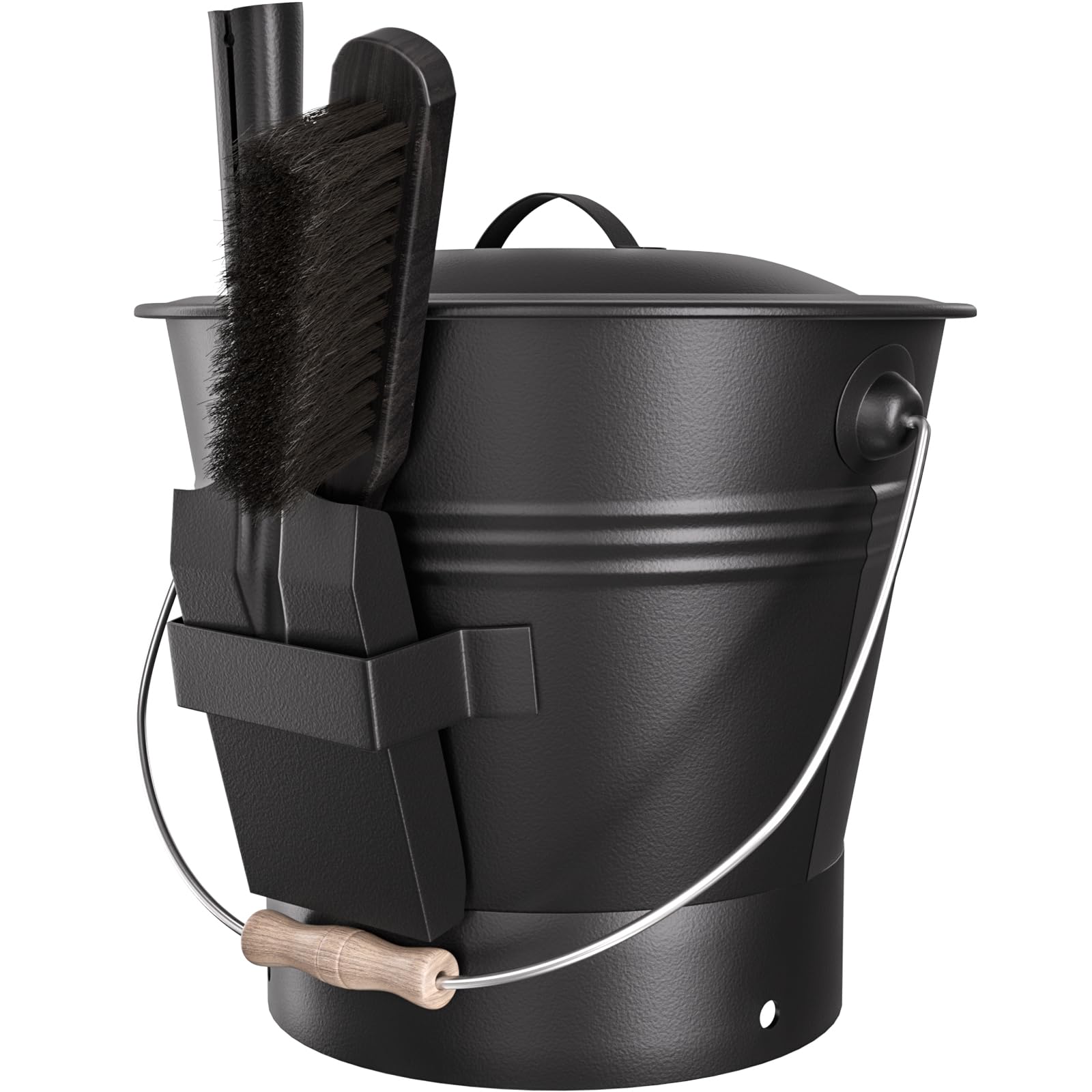 AOIZGMY  XL Three Gallon Metal Ash Bucket with Lid Shovel and Broom for Fireplace Wood Stove Fire Pit Coal Charcoal Use durable