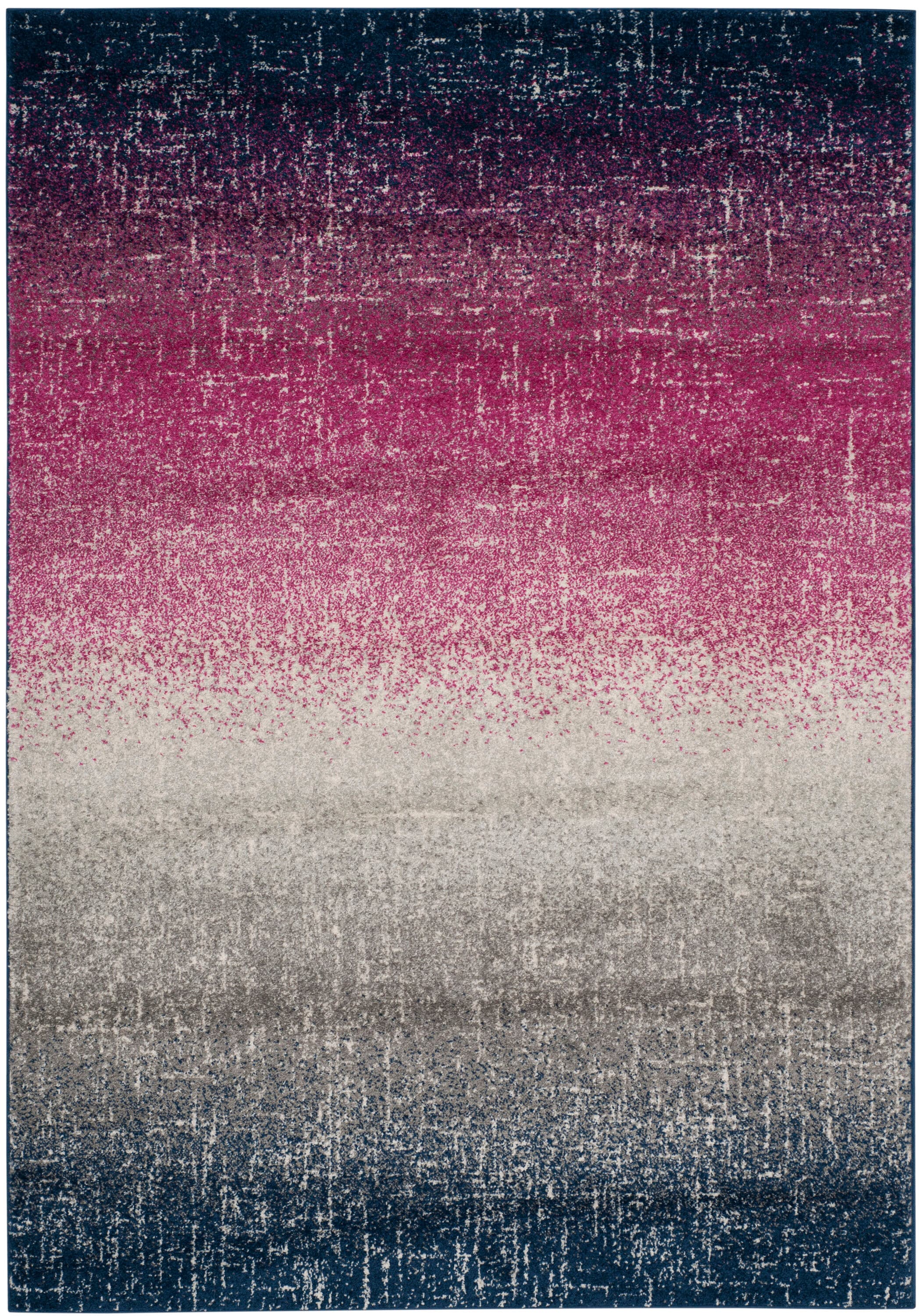Fuchsia and Navy Boho Chic Synthetic Area Rug