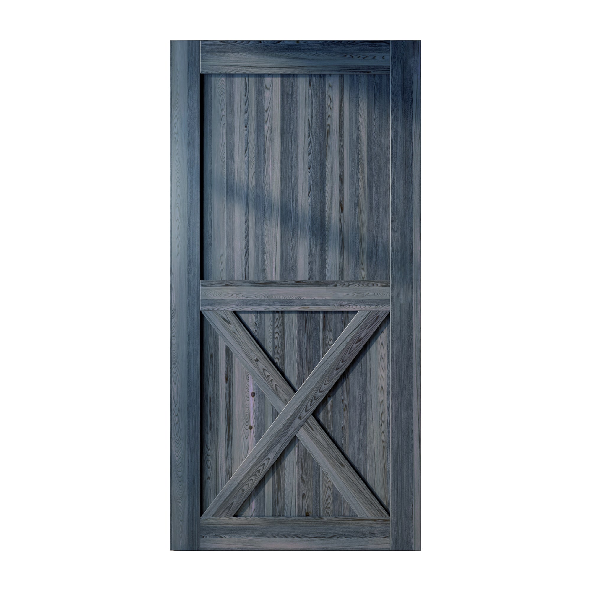 HOMACER 4684-X-NAVY 46-in x 84-in Navy X-frame Pine Wood Solid core Single Barn Door (Hardware Not Included)
