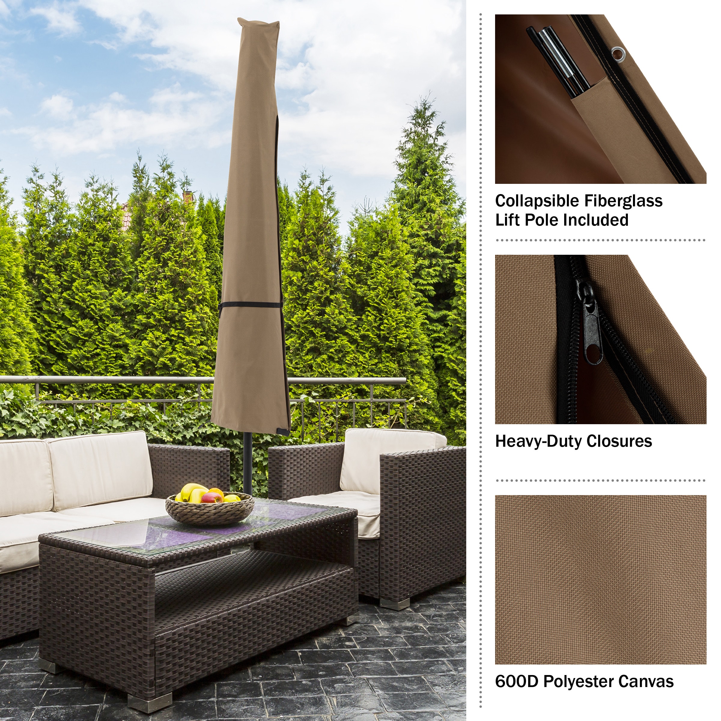 Beige Heavy-Duty Waterproof Patio Umbrella Cover with UV Protection