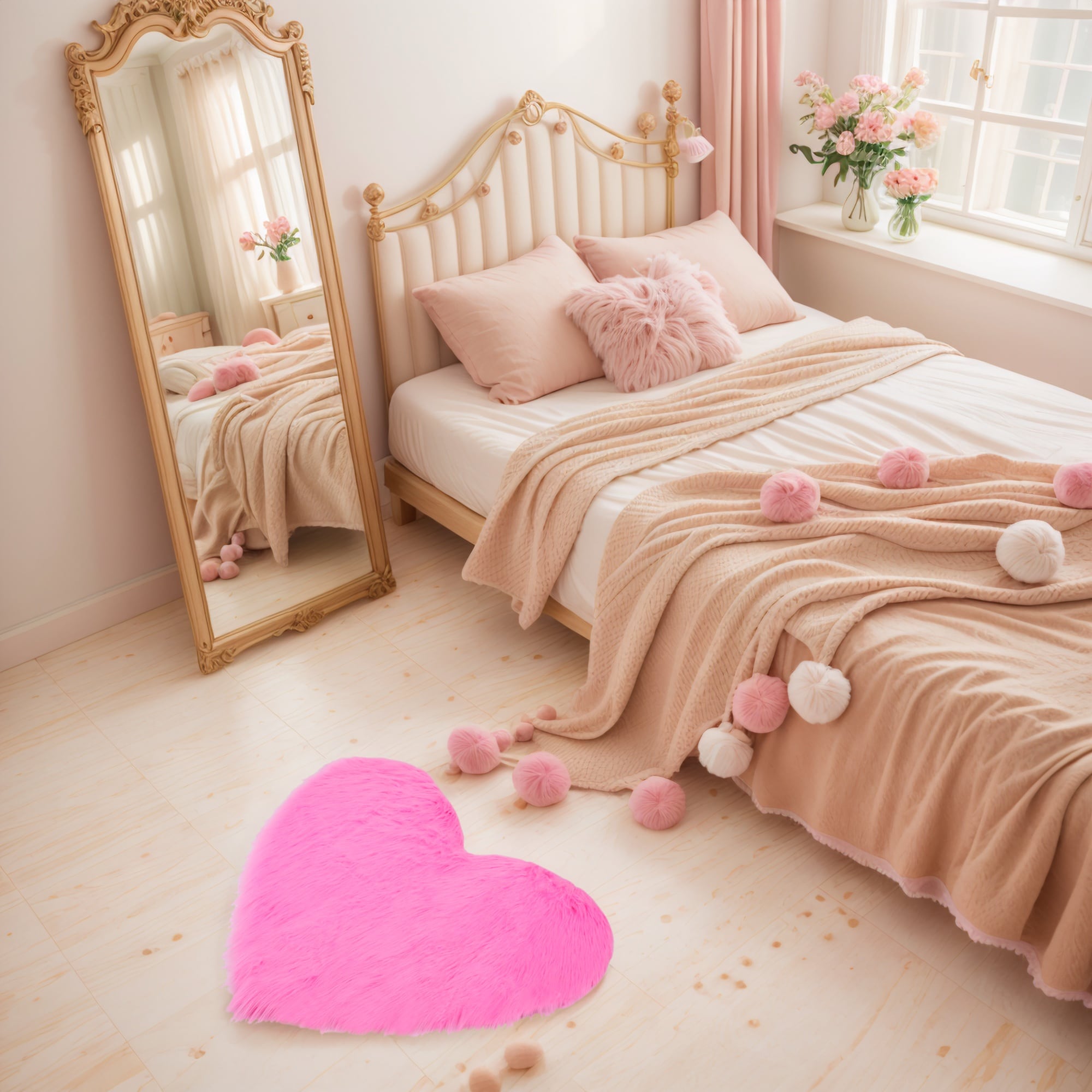 Unique Bargains Heart Shape Plush Bathroom Mat Soft Absorbent Washable ...