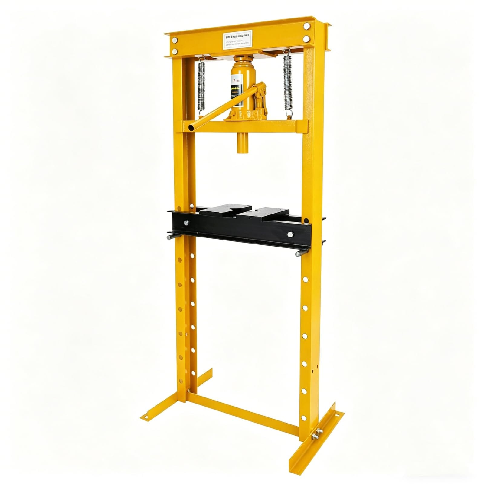 IdealHouse Heavy Duty H Frame Hydraulic Shop Press 12 Ton Capacity Adjustable Press Plates Industrial Power Equipment for Garage Metalworking Floor Standing Yellow