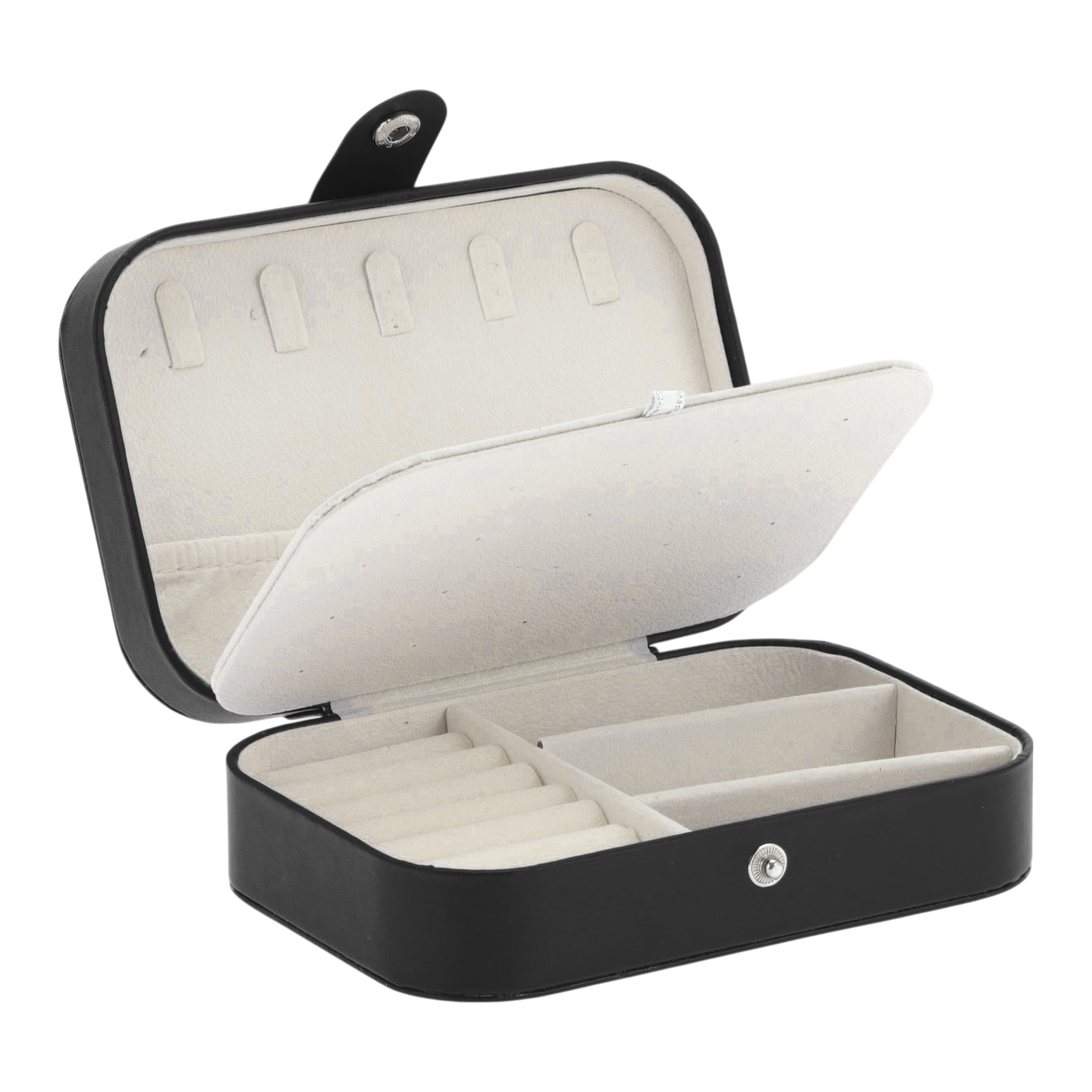 Unique Bargains Jewelry Box PU Travel Jewelry Organizer for Women Girls Portable Mini Jewelry Display Storage Boxes for Earrings Rings Necklace Black
