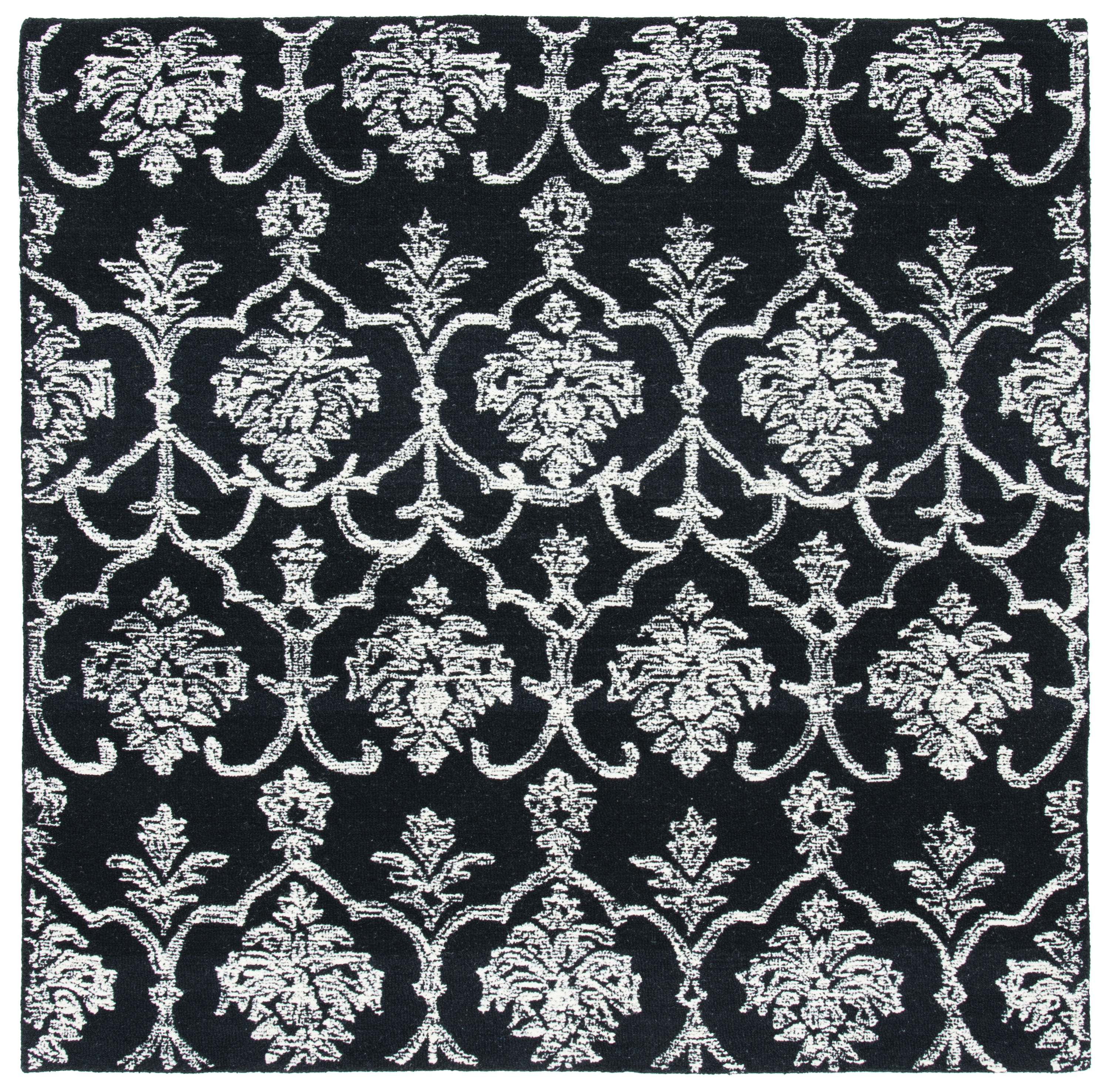 Safavieh MET996Z-6SQ Metro Mizka 6 x 6 (ft) Tufted Wool Black/Ivory Square Indoor Floral/Botanical Farmhouse/Cottage Area rug