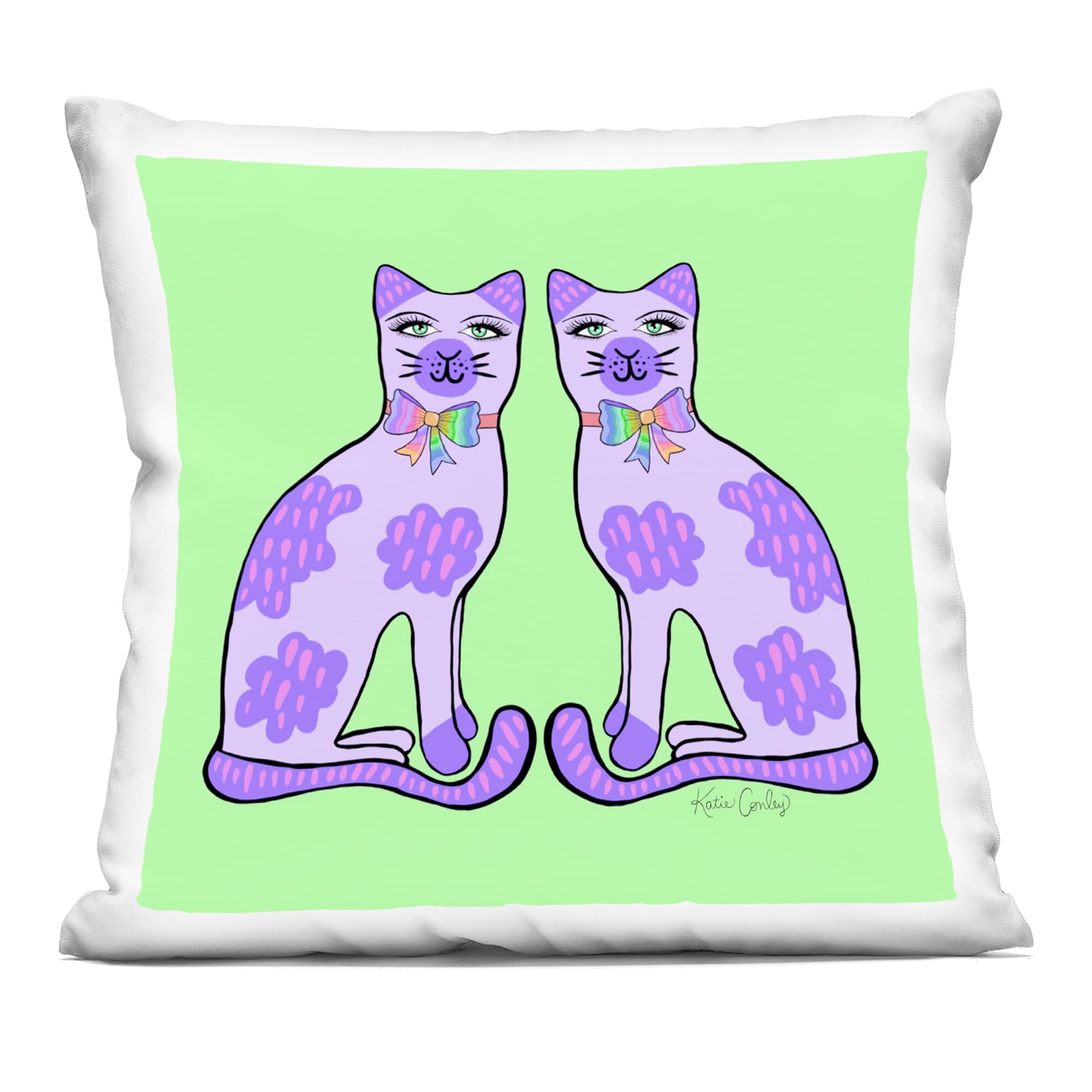 Stupell Industries PLO-990-SQW-18X18 Classy Cats on Green Decorative Printed Pillow Design by Katie Conley