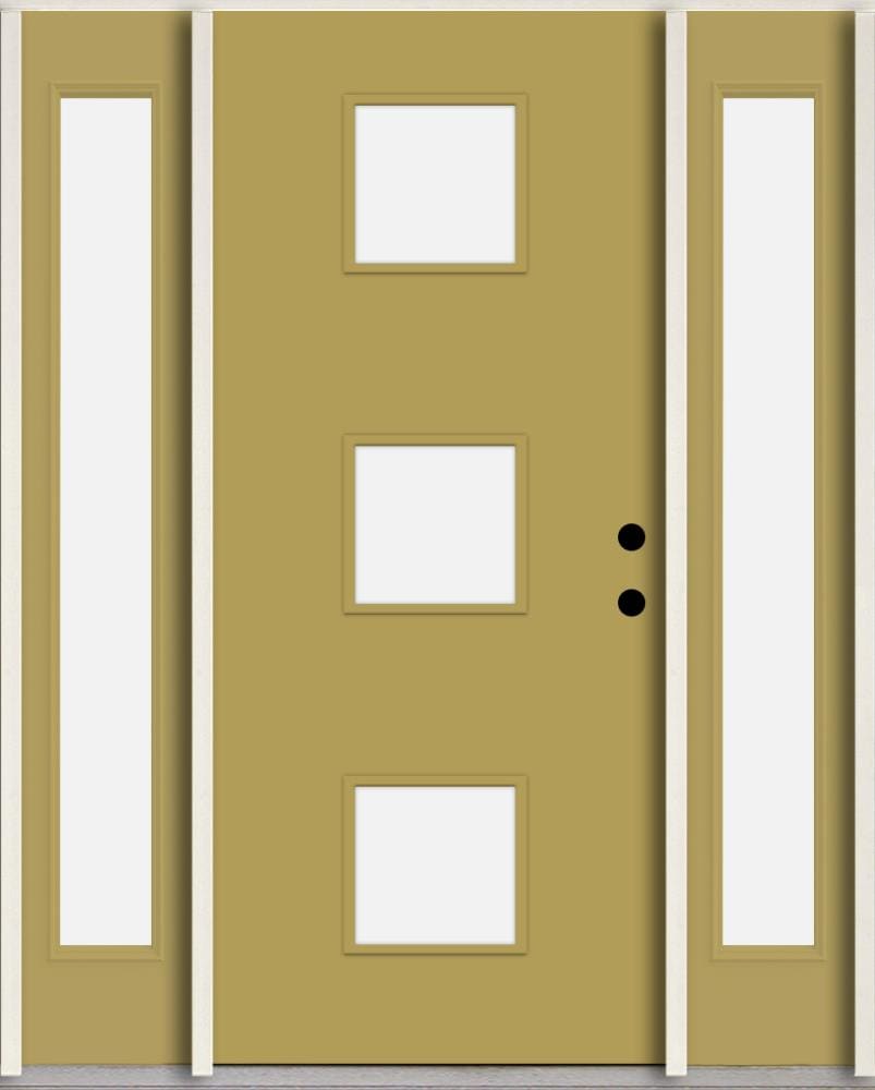 RELIABILT LO1066430 Spotlights 56-in x 80-in x 4-5/8-in Fiberglass 1/4 lite Left-hand inswing Meadowlark Paint Painted Prehung Front Door with Sidelights Insulating core