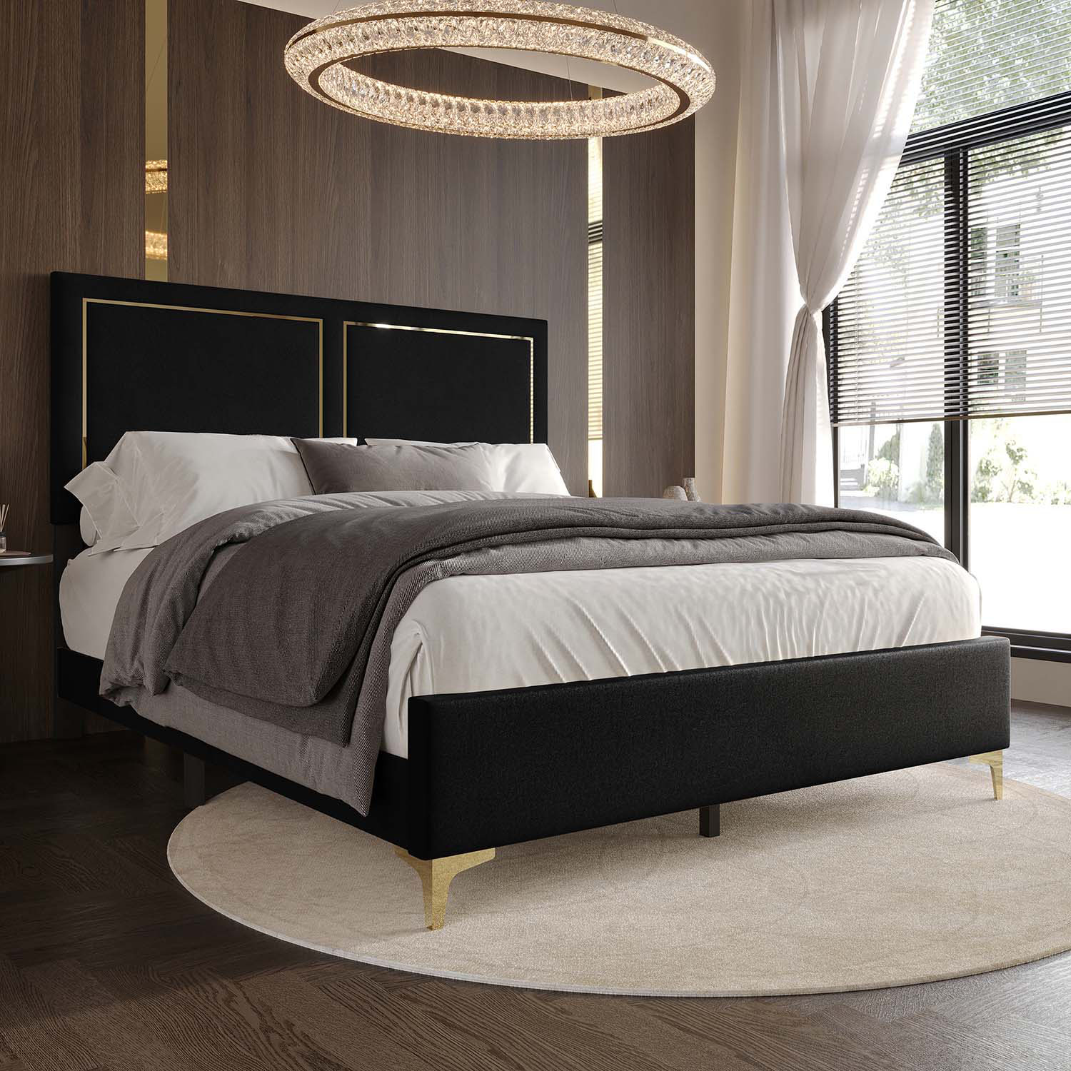 CasePiece C8506KUB-BK-VV Black King Wood Upholstered Bed
