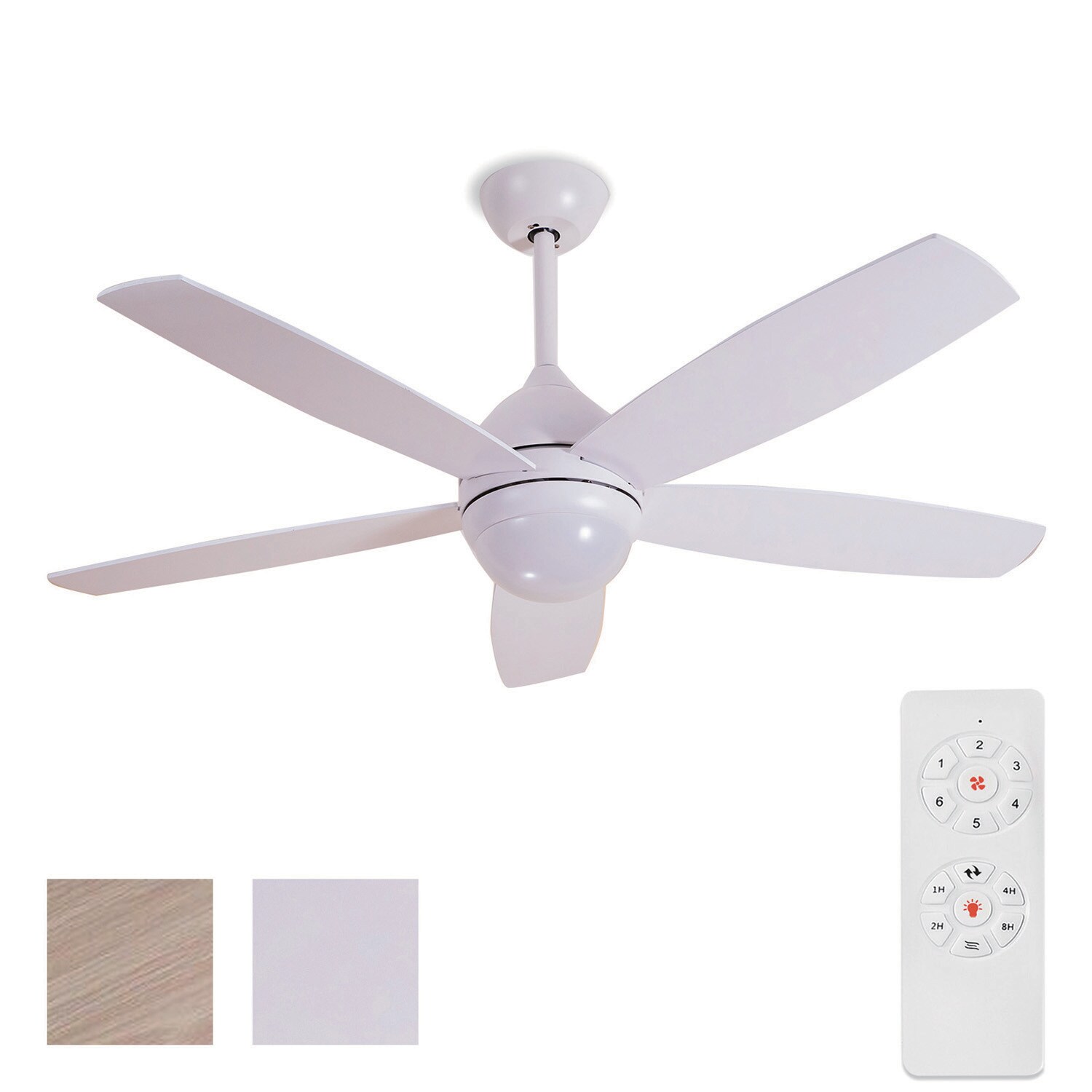 Maincraft D01-CF029 52-Inches White with Color-Changing Integrated LED Fixture Indoor Downrod mount Standard Ceiling Fan With Light and Remote ( 5 -Blade)