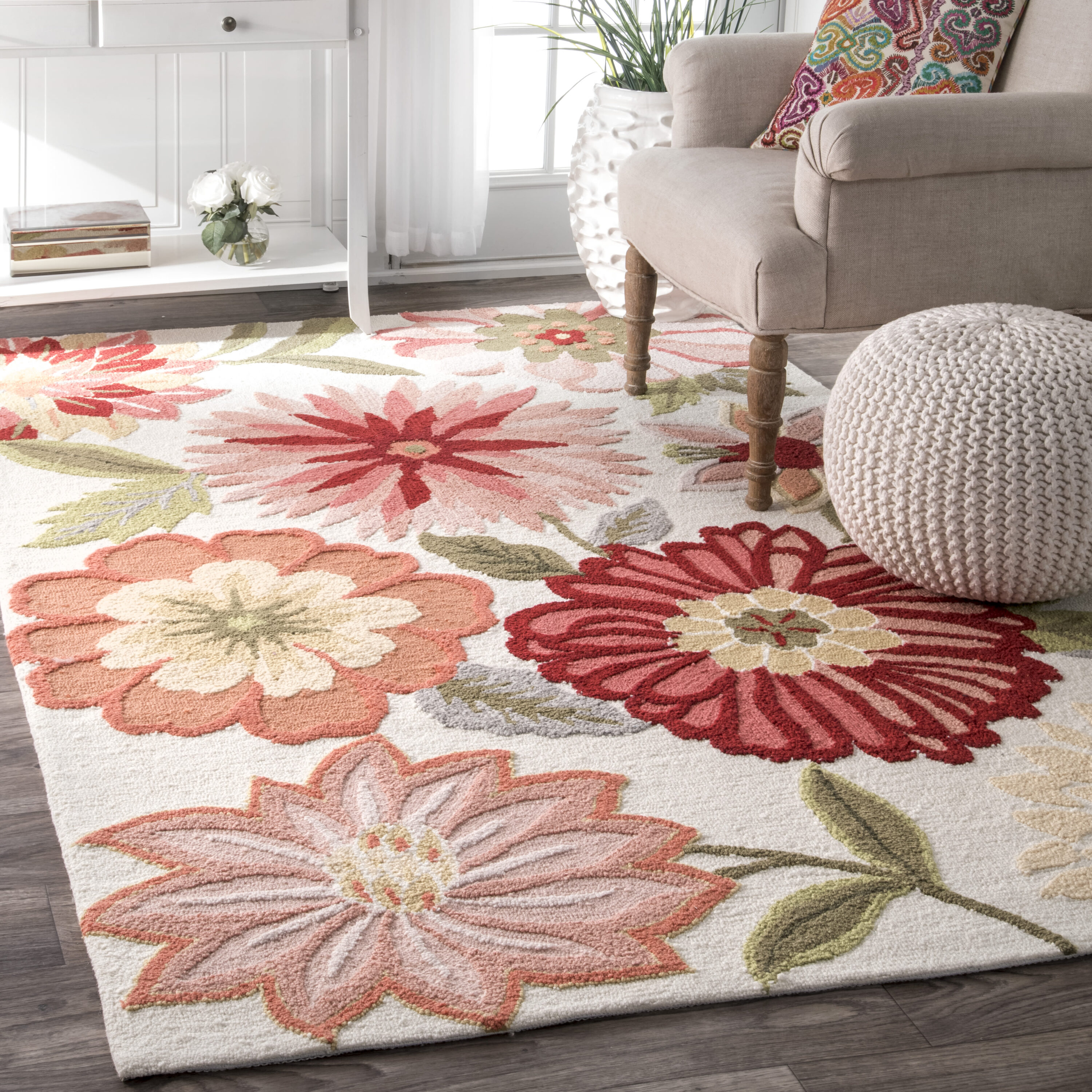 nuLOOM HJUZB38A-36056 Grace 3 x 5 (ft) Tufted Polyester Pink Rectangular Indoor Floral/Botanical Area rug
