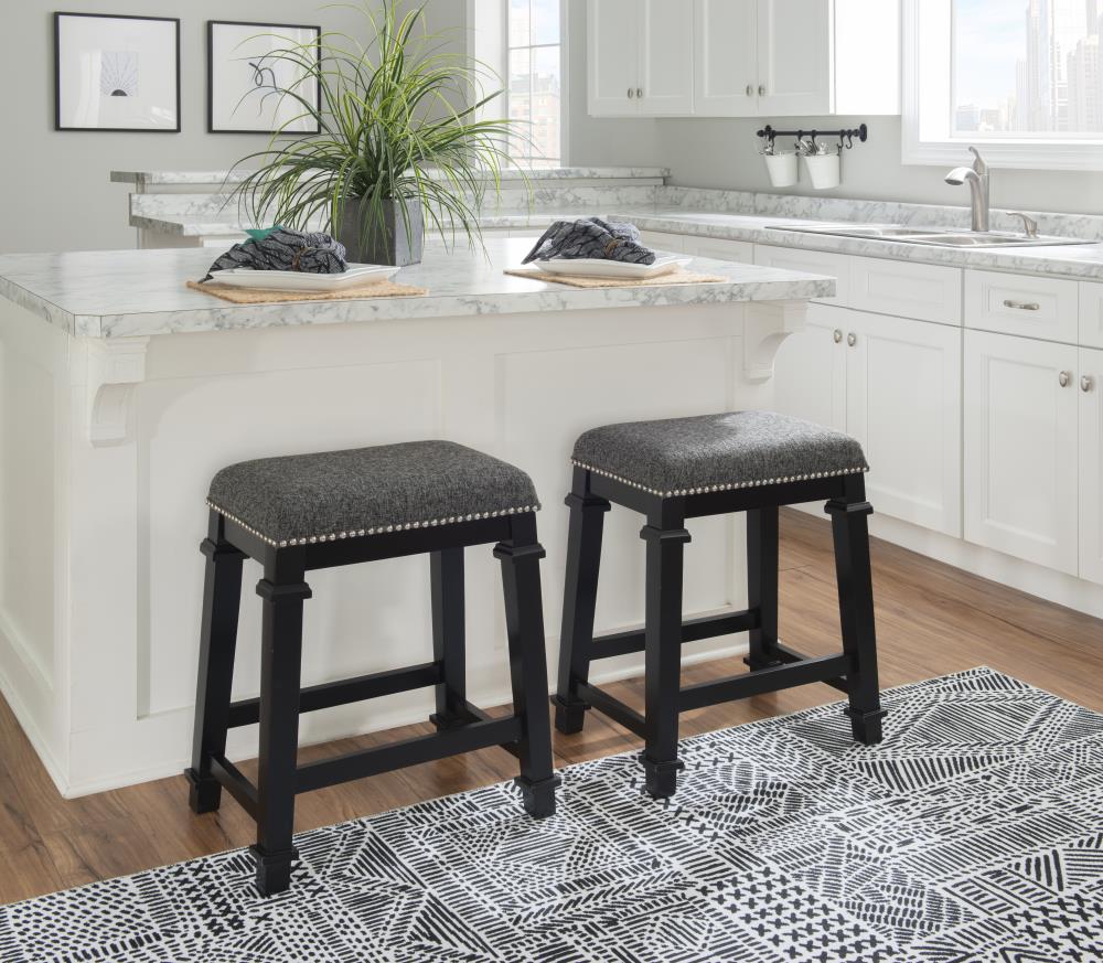 Kennedy Black Wood and Tweed Backless Counter Stool