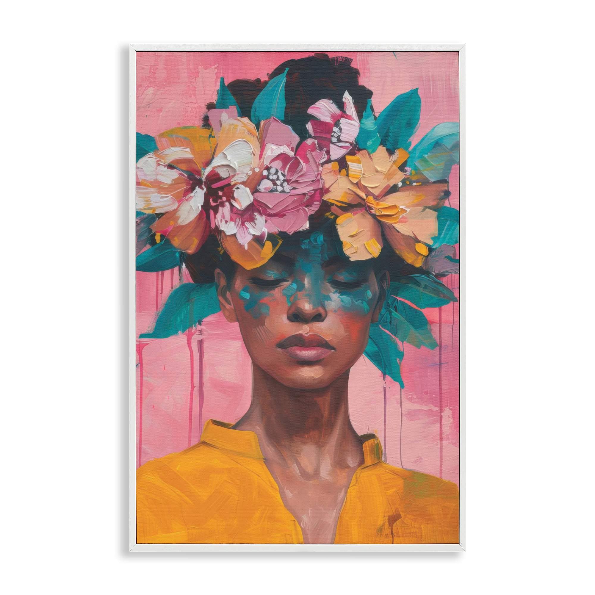 Stupell Industries BT-679-WFR-20X30 Woman With Floral Headdress White Framed Giclee Art By LSR Design Studio 20 x 30